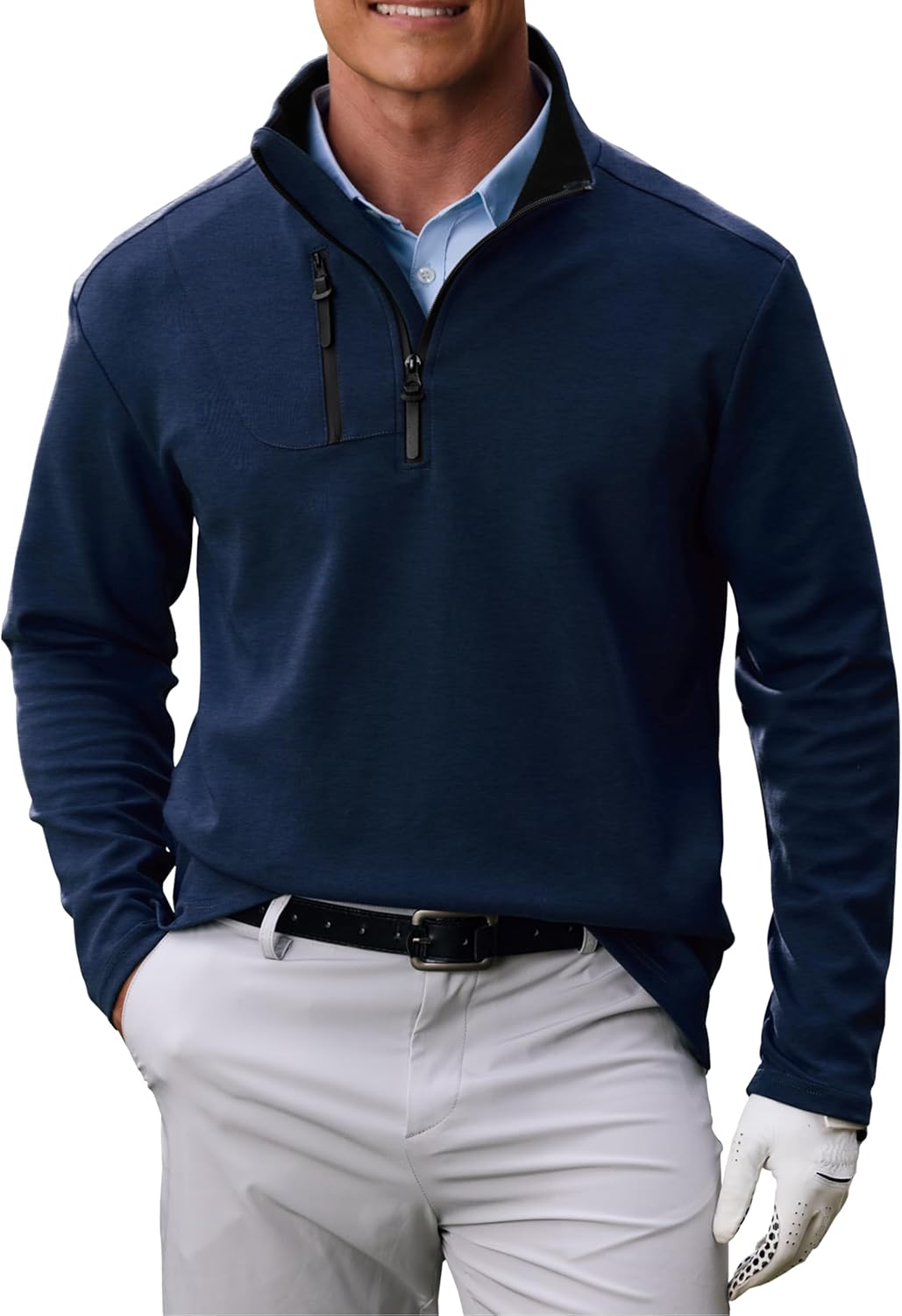Men's Golf Pullover Quarter-Zip Long Sleeve Sport Shirt with Chest Pocket (S-XXL)
