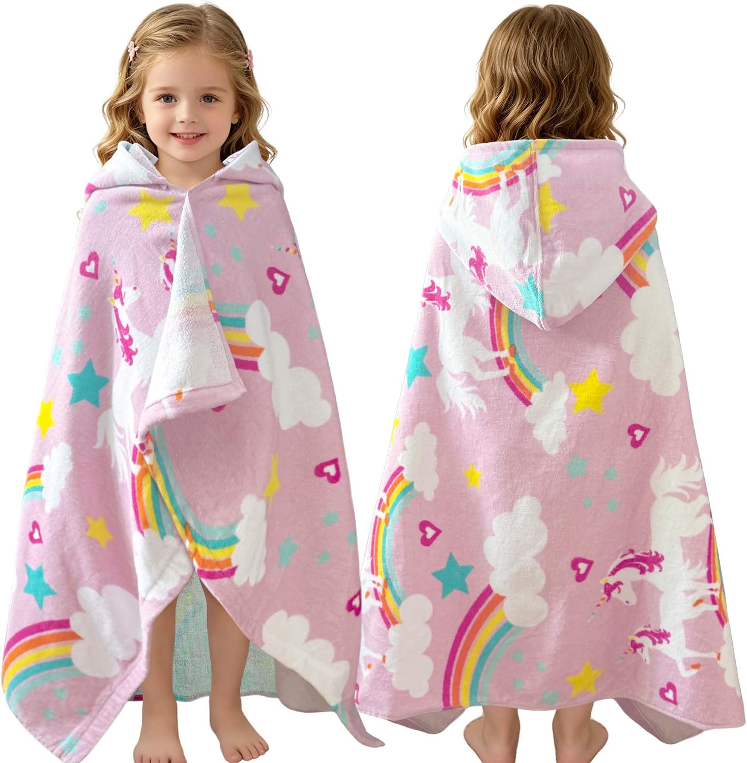  Unicorn Toddler Towel Cover Up Age 3-5,100% Cotton,Absorbent | 41"x28", Beach Pool Bath Towel,Gift for Girls,Wearable Towel,Gentle,Thick,Machine Washable Durable,Premium Quality