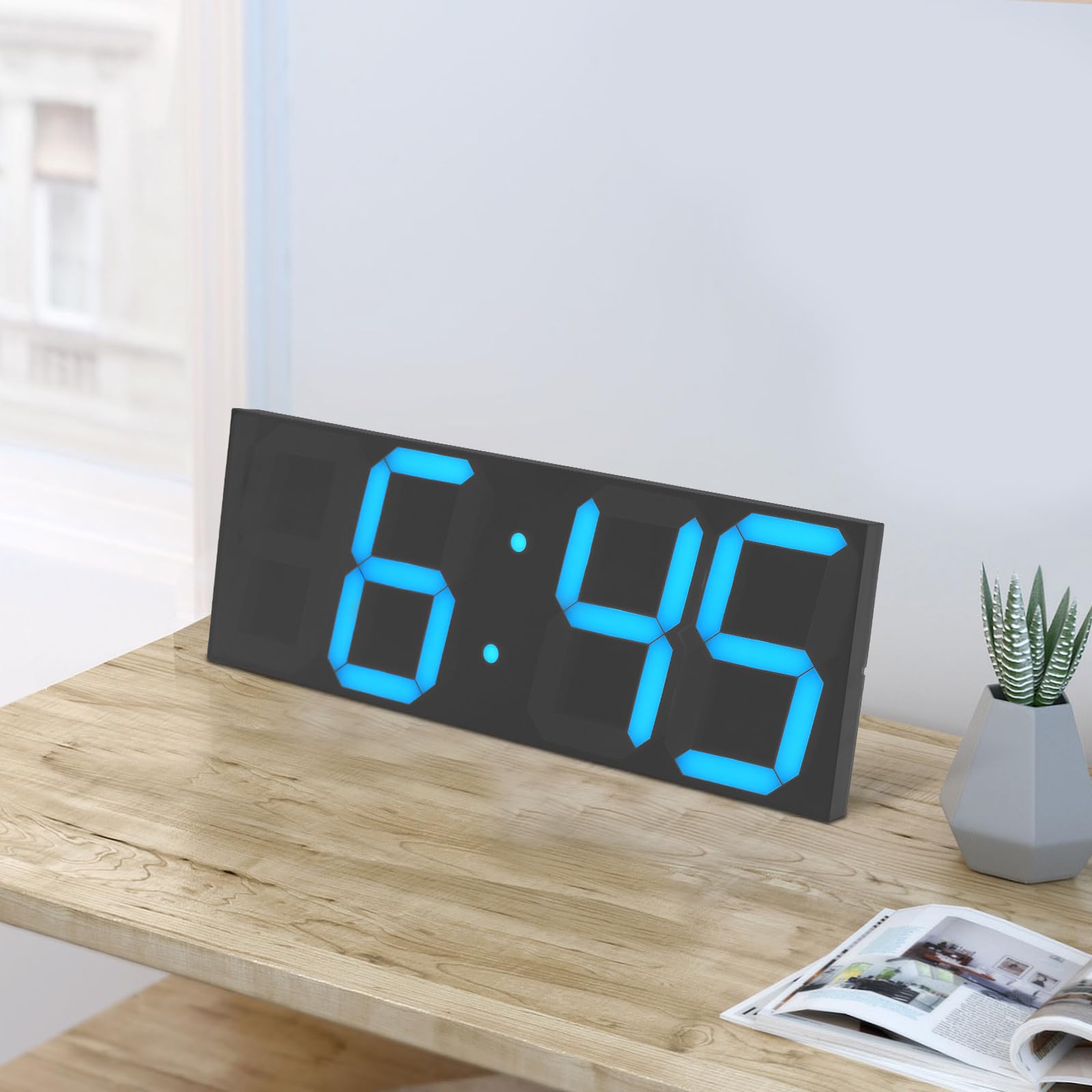 Orologio da parete a LED digitale con telecomando, 142 perline LED, Bluetooth, 12/24 ore, grande display, timer, conto alla rovescia, soggiorno, ufficio, camera da letto, 45 x 16 x 2,5 cm