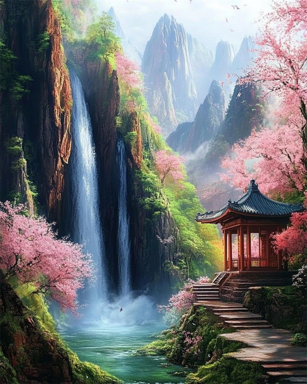 DIY Kit De Bordado Con Cuentas Paisaje De Cascada De Bosque De Montaña De Primavera Kits De Bordado De Cuentas De 11 Quilates,Kit De Punto De Cruz Estampado Para Adultos Y Principiantes 40x50cm