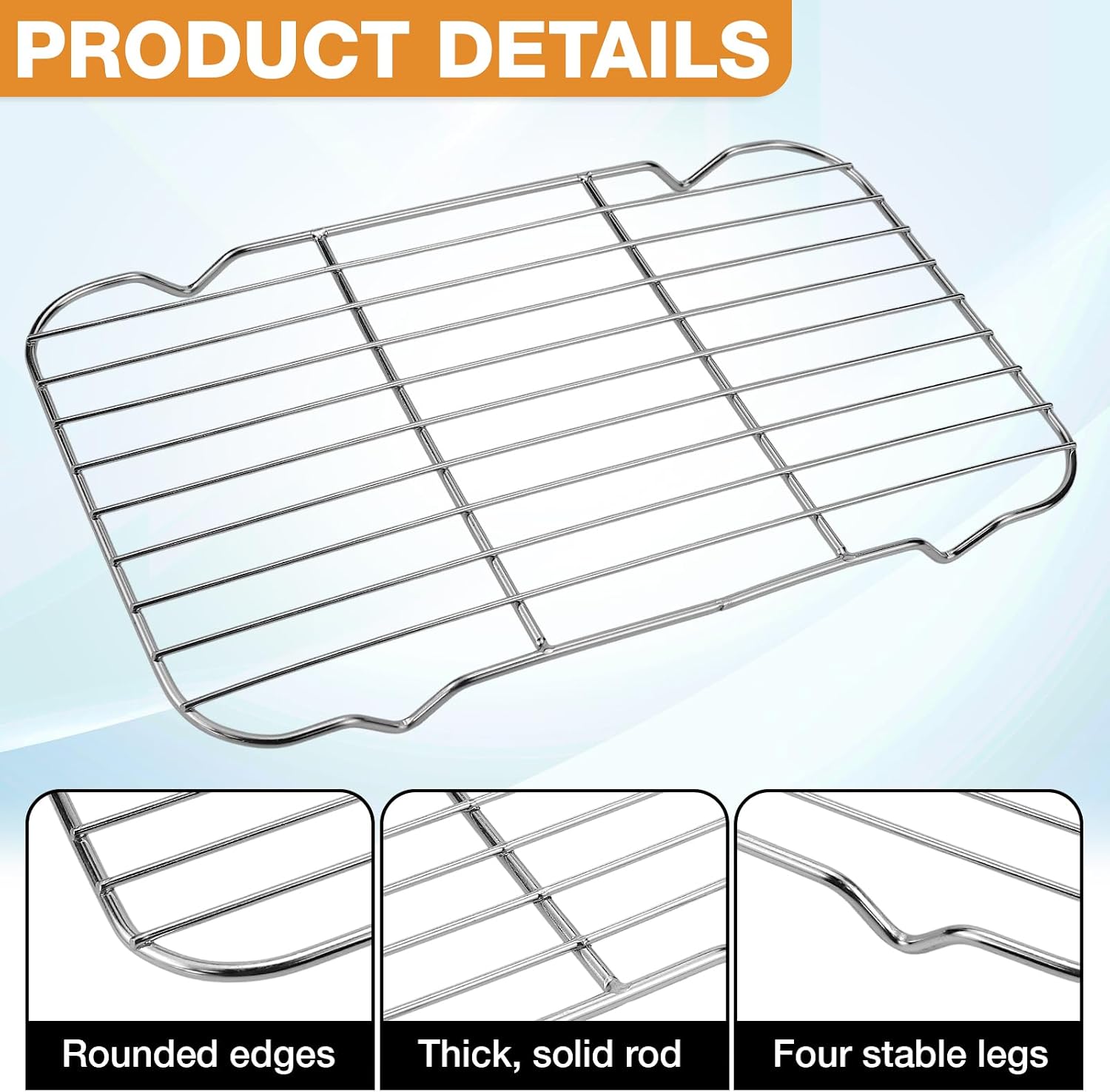 Rectangle Cooking Racks 6.14 x 10.63 inch Small Roasting Rack with Parallel Wires and Raised Feet Stainless Steel Roasting Rack Heavy Duty Wire Grate Oven Grill Rack For Baking Cooking (Large)