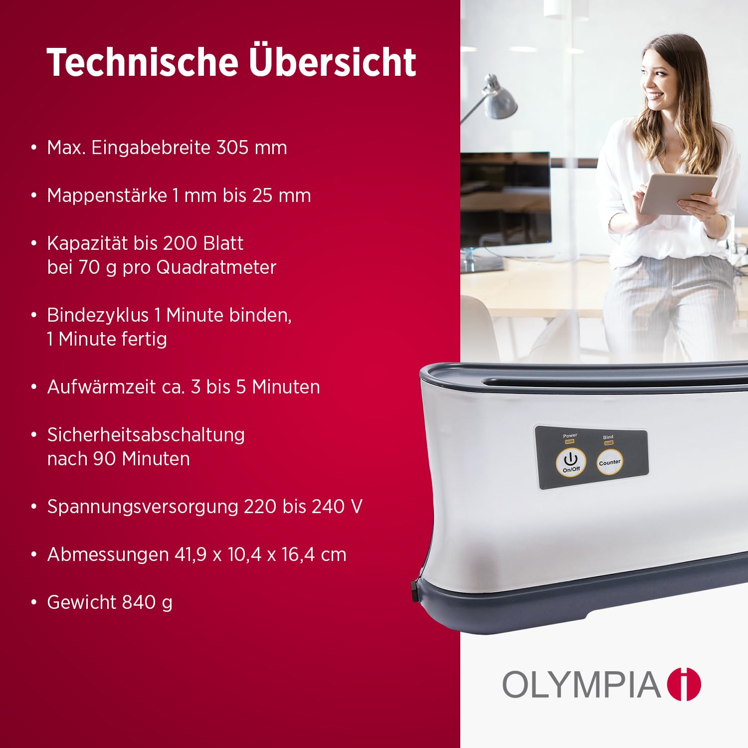 OLYMPIA TB 1280 Thermobindegerät A4 | Bindemaschine für bis zu 200 Blatt, 70g/m² | Thermobinder mit LED-Anzeige, Kühlablage & Sicherheitsabschaltung | Bindegerät für Büro, Schule & Homeoffice