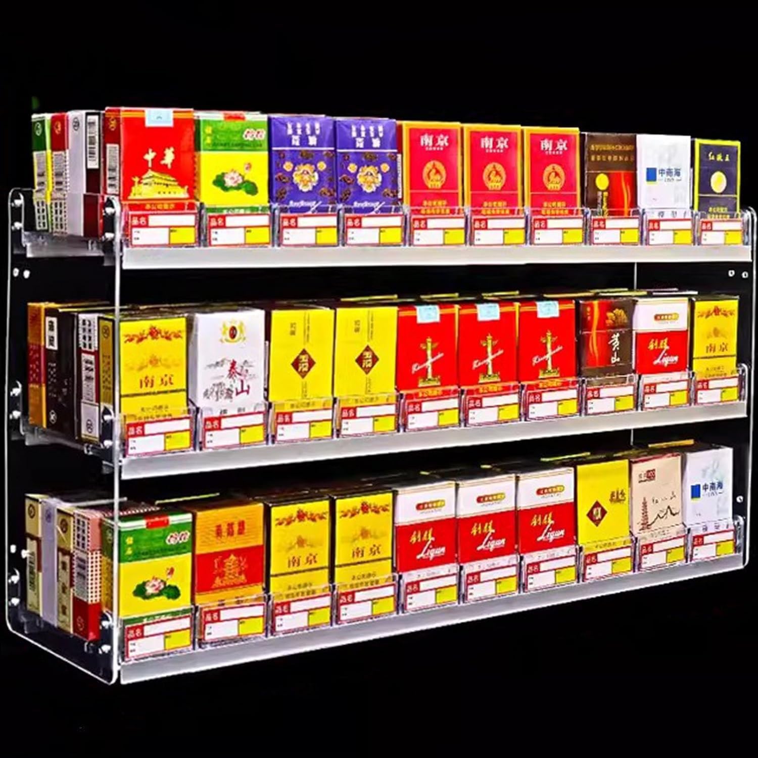 IEOWY Wall Mounted Cigarette Display Rack, Clear Acrylic Storage Shelf, 3-Tier Retail Showcase for Cigarettes, 8.2cm Deep, Resistent and Stylish Organizer for Stores
