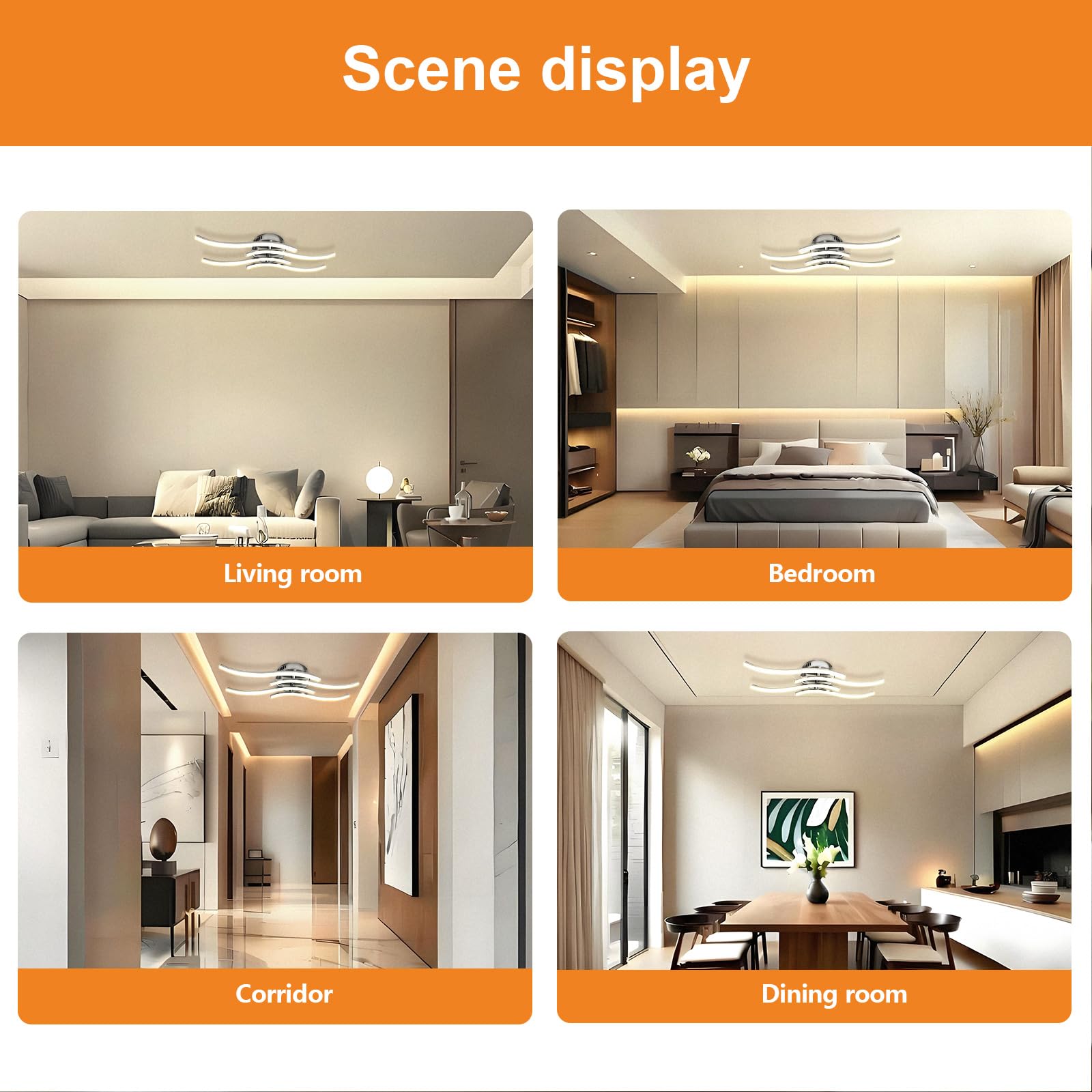 Plafoniera LED con Telecomando, Lampada Soffitto Dimmerabile, Moderno Cromato Curvo Lampadario, per Soggiorno, Camera da Letto Cucina, Sala da Pranzo (28W, 4 LED Montaggio Parallelo)