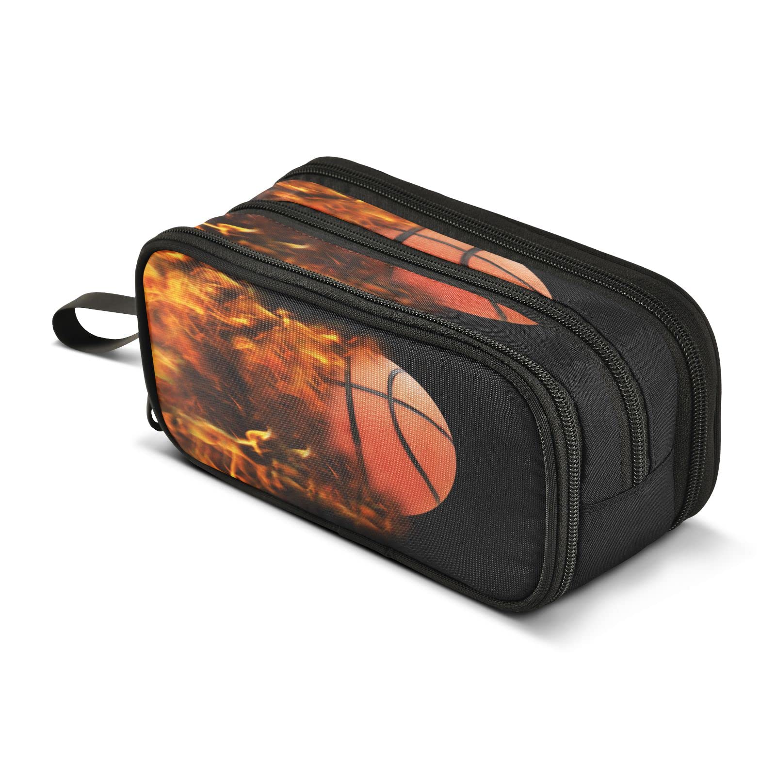 Basketball in Full Speed Large Pencil Case 3 Compartment Pen Bag Pouch Holder Box for College School Portable Stationery Storage Bag for Girls Boys — image 1