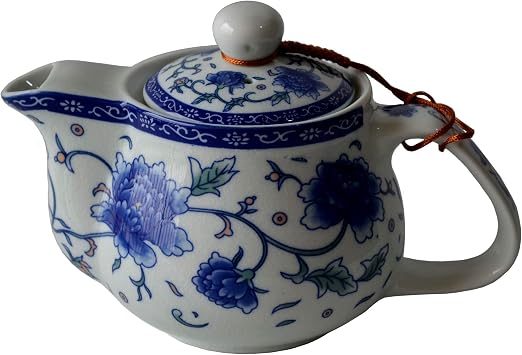 Teapot Ceramic 18oz 500ml Blue White Porcelain Stainless Steel Infuser for Kungfu Tea Classical Blue QHmudan
