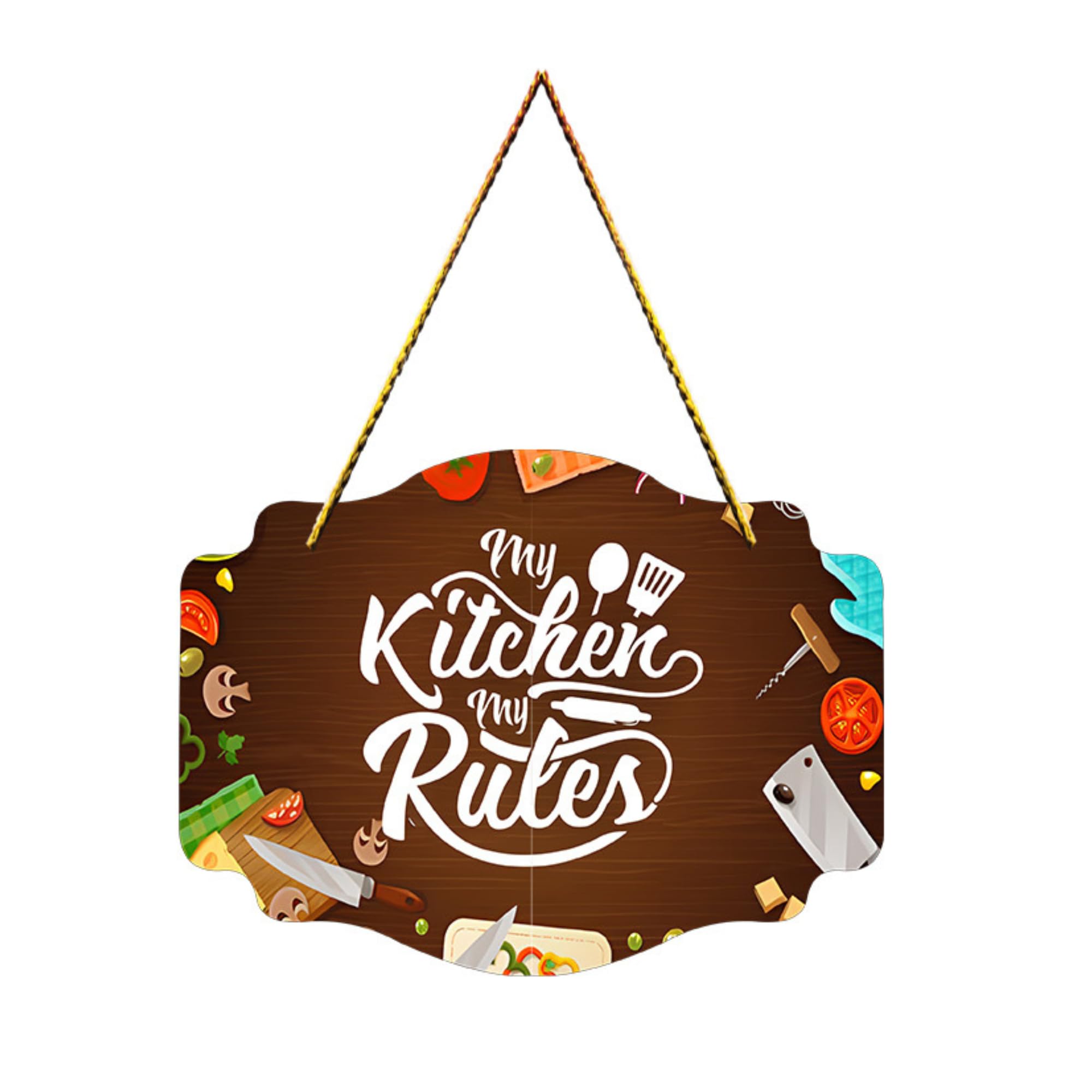 Decor Dil Se My Kitchen My Rules Wooden Wall Hanging Sign | Kitchen Decor Wall Art Plaque for Home, Restaurant & Cafe | Decorative Door Hanging for Kitchen Entrance | Laminated Engineered Wood Signboard-image-41