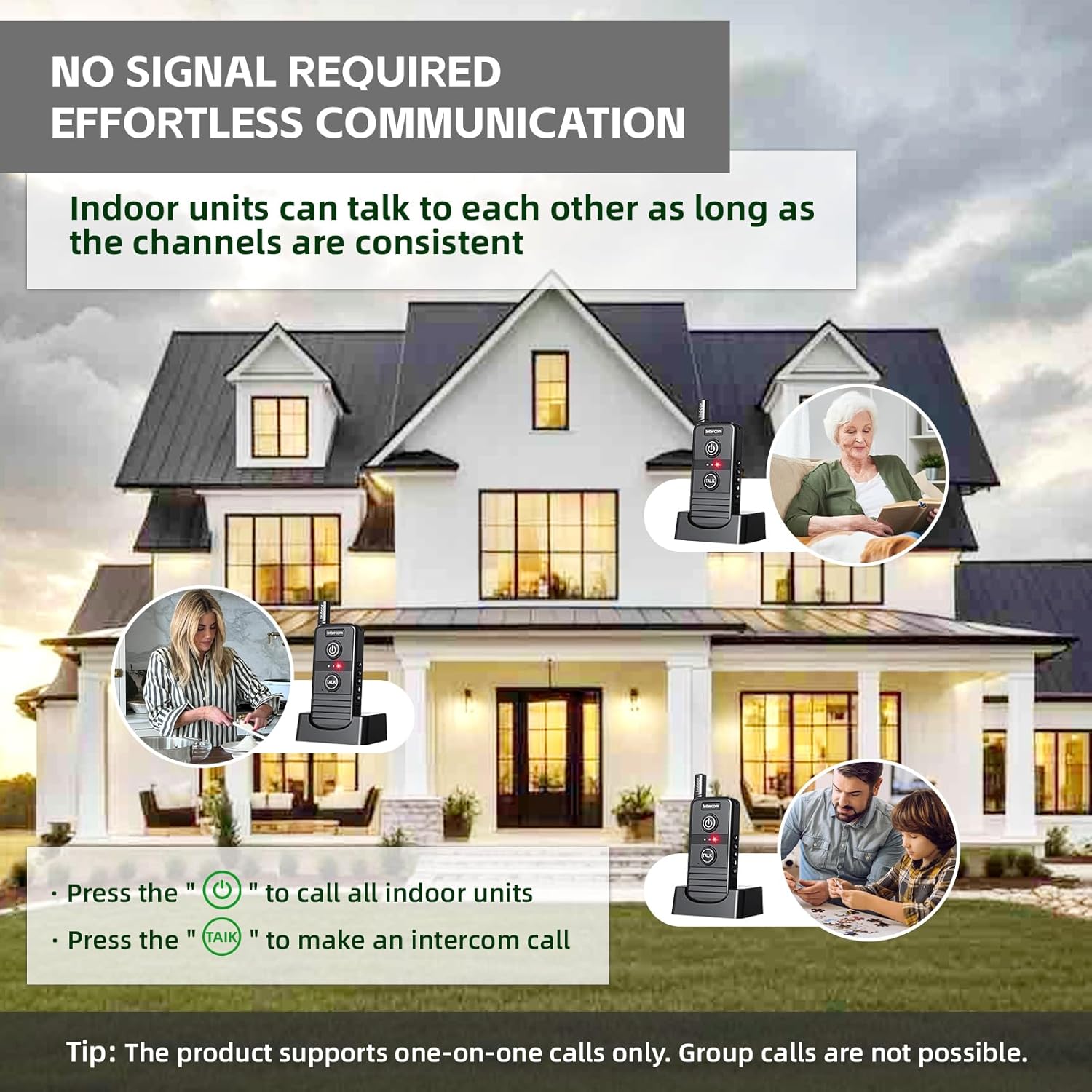 Two-Way Real-time Intercom, Intercoms Wireless for Home 4900ft Long Range, Room to Room Communication System for Elderly, Wireless Intercom System for Home Business Office, 2 Pack