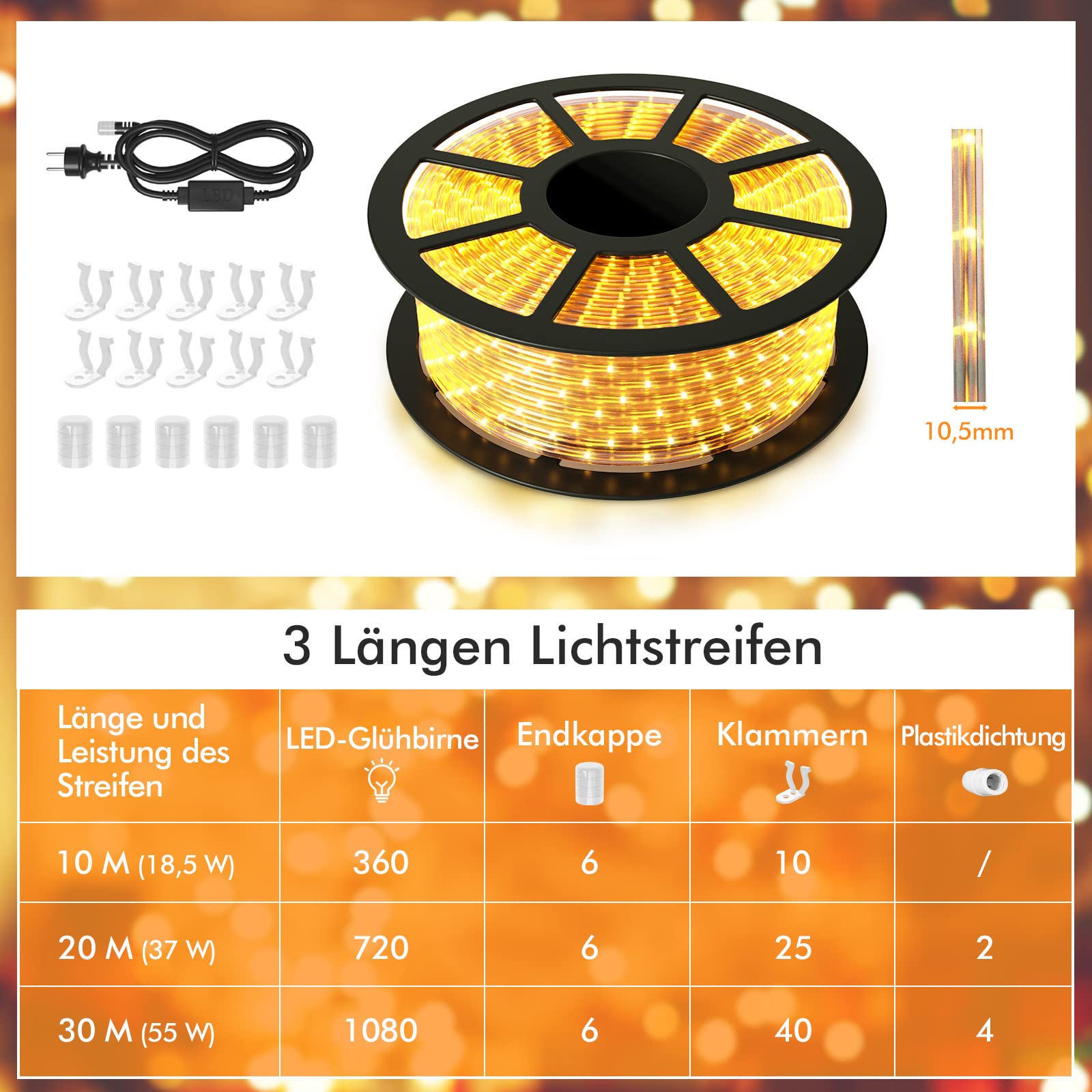 RELAX4LIFE 30M LED Lichterschlauch Außen, Lichterkette mit 1080 LEDs, wasserfester LED Schlauch, 15000h, Dekoration Beleuchtung, Lichtschlauch für Weihnachten, Hochzeiten, Partys und Feste, Warmweiß