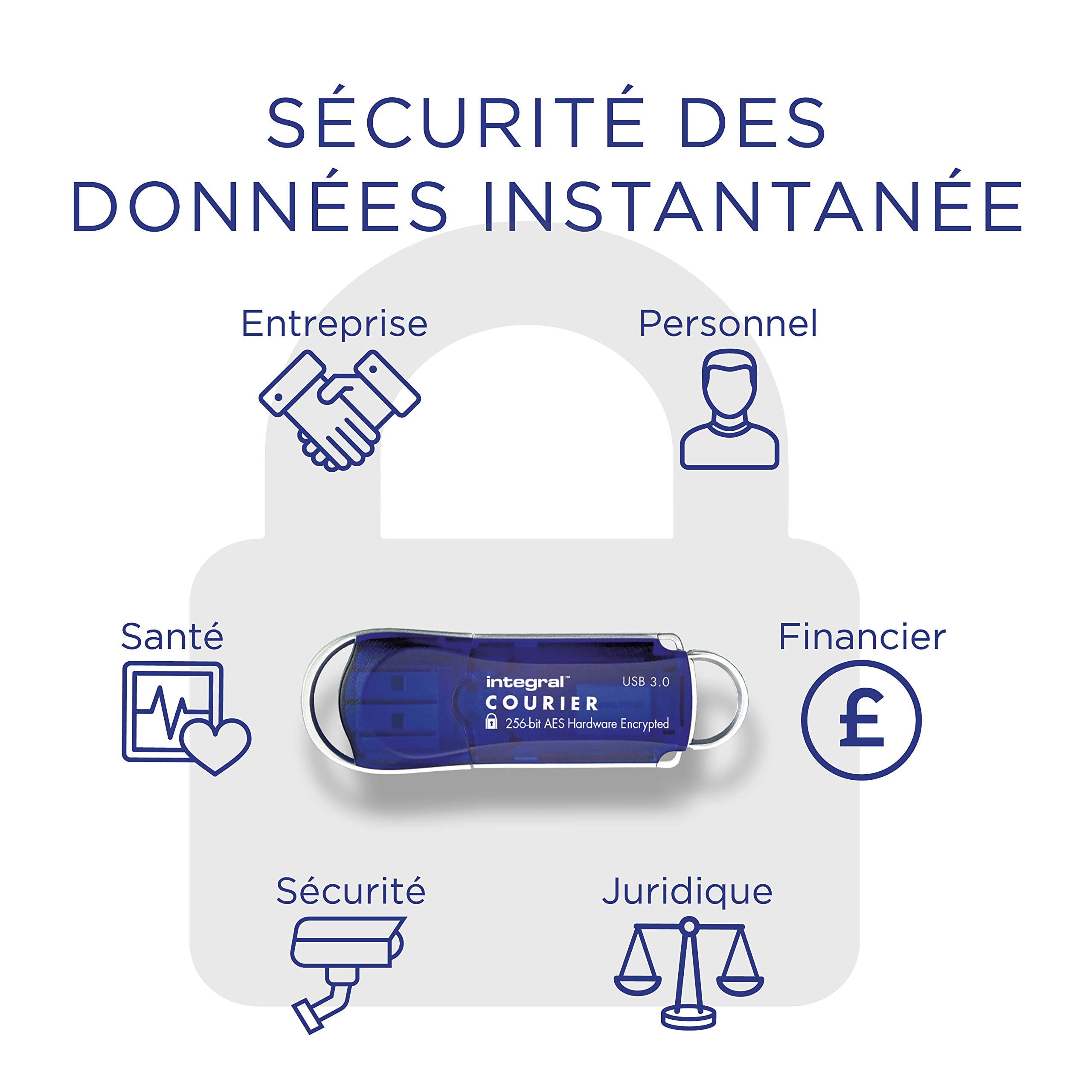 Crypto Drive Fips Integral Lot De 3 Clés USB Cryptées Crypto-197 256 Bits 8  Go Cle Usb Cryptée