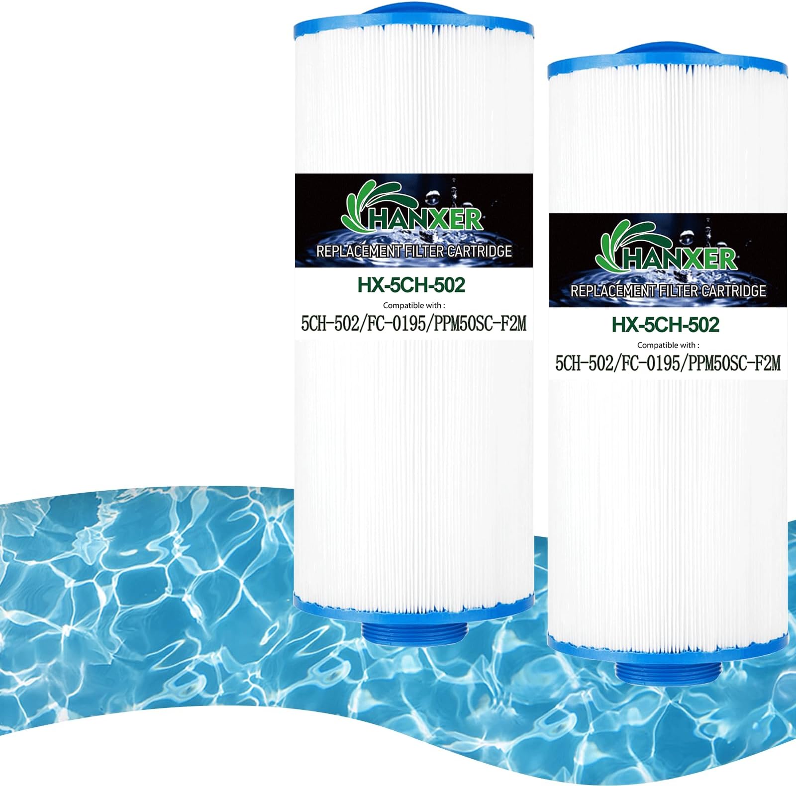 5CH-502 Spa Filter Cartridge Replaces for PPM50SC-F2M, Filbur FC-0195, Marquis Spa 20041, 20091, 370-0237, C-5303, 50501, 2" Male Thread/MPT Hot Tub Filter, 50 sq.ft Cal Spas, 2 Pack