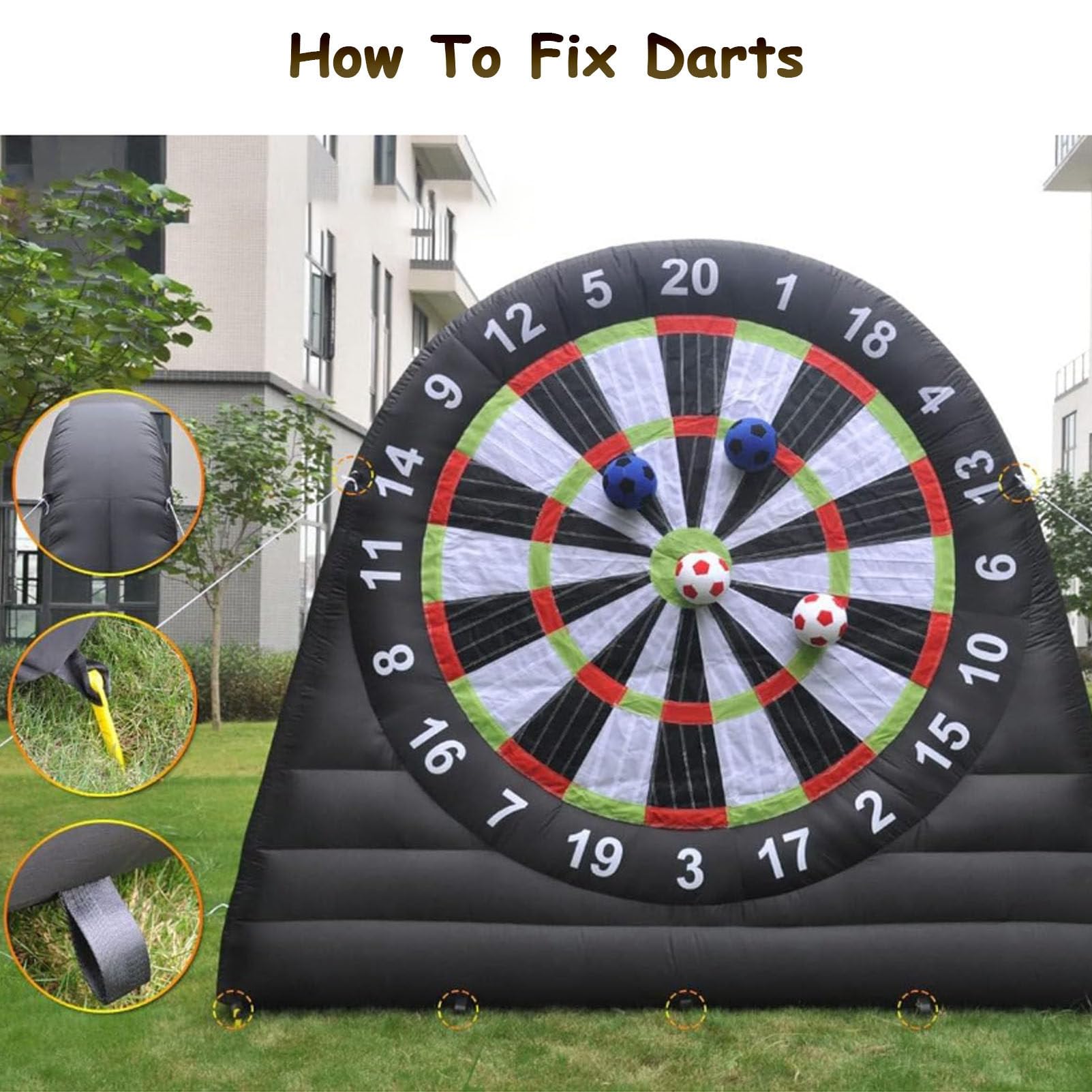 Diana de fútbol profesional para exteriores, diana inflable de alta adherencia con soplador de 370 W y 8 bolas, juego de dardos gigante para patios y fiestas, juego deportivo impermeable,4m