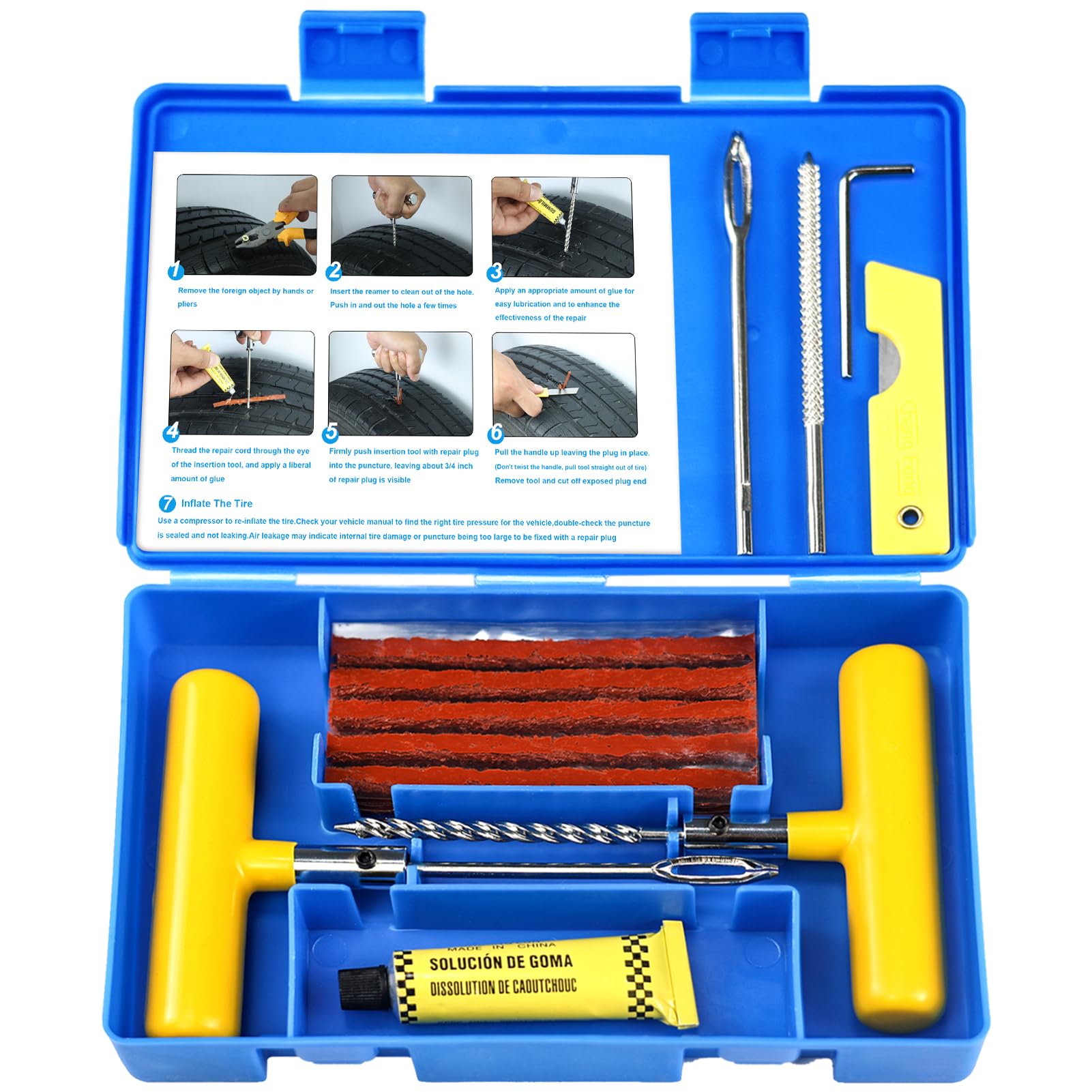 Beanewone Tyre Repair Kit, Car Tyre Puncture Repair Kit for Heavy-Duty Professional-Grade Vehicles, All-Terrain Vehicles, Motorcycles, Truck Tyres, Puncture Repair Kit Car, Emergency Puncture Repair