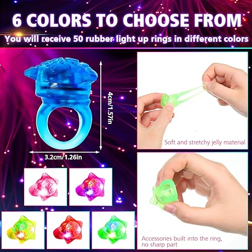 Miniatura 2 de 50 anillos LED intermitentes iluminados con luces de gelatina, coloridos anillos brillantes para fiestas, juegos de clase, premios, Halloween, San