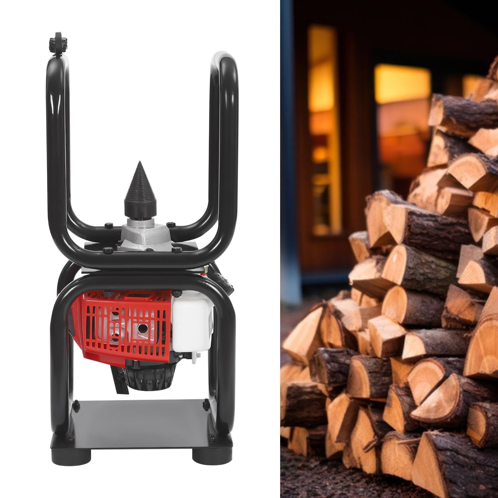 Fendeur de bois à gaz à 2 temps 64 CC - Moteur de refroidissement par air - Fendeur de bûches automatique - Démarrage manuel - Réservoir de carburant de 0,4 gallon pour alimentation en bois de