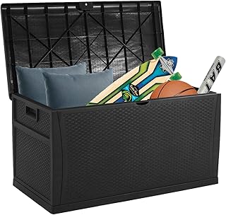 Sponsored Ad - SUNCROWN 120 Gallon Deck Storage Box Resin Outdoor Storage Container with Handles, Black