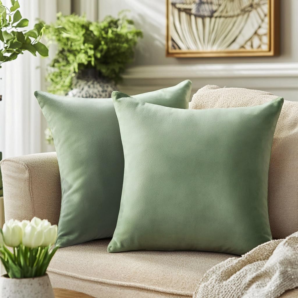 Sage Green Microfiber 16" x 16" Decorative Throw Pillow Covers