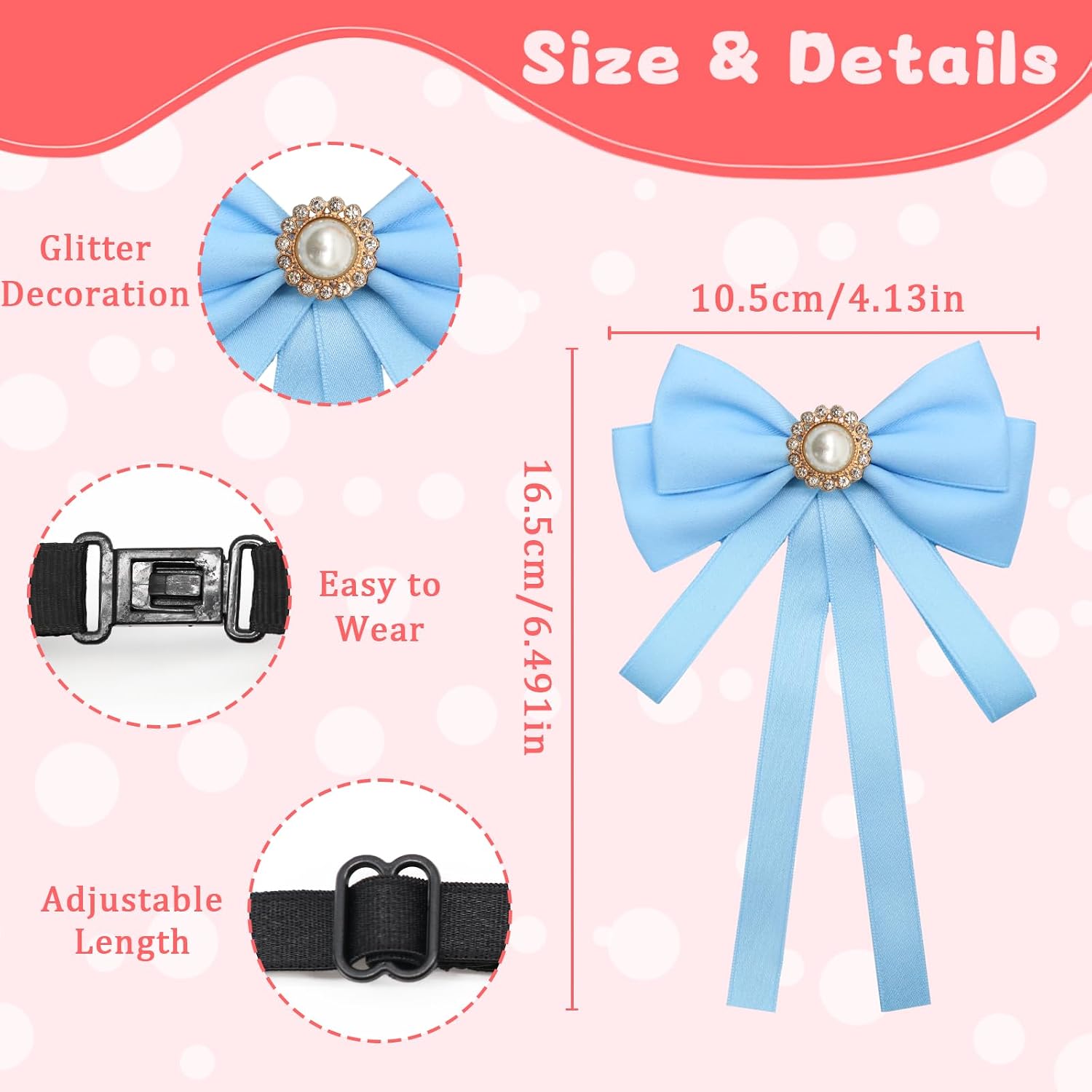 Bow Ties for Girls Women, Adjustable Pre-tied Girls Bowties With Pearl Girl's School Uniforms Bowtie for Party Prom
