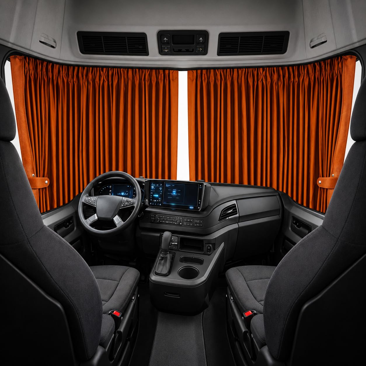 Cortinas para parabrisas delantero de camión, 2 piezas, compatibles con DAF MAN Scania Volvo Mercedes Renault Iveco (Marrón)