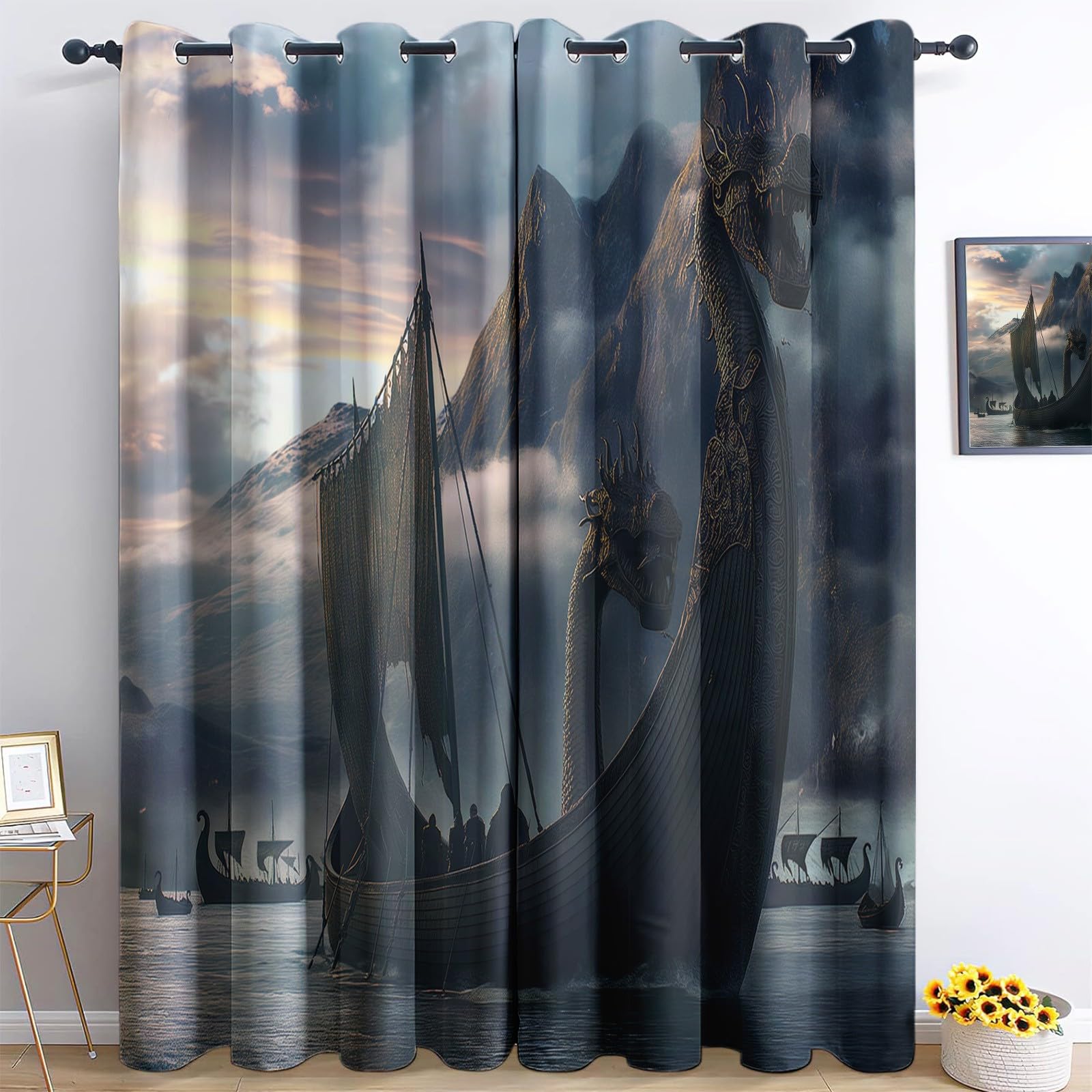 Zasłona zaciemniająca, czarna, budowa, na łódkę, dekoracyjne zasłony wys. 215 x szer. 110 cm (2 sztuki) zasłony do sypialni, na przelotkach, odpowiednie na balkon, do sypialni, salonu, okna
