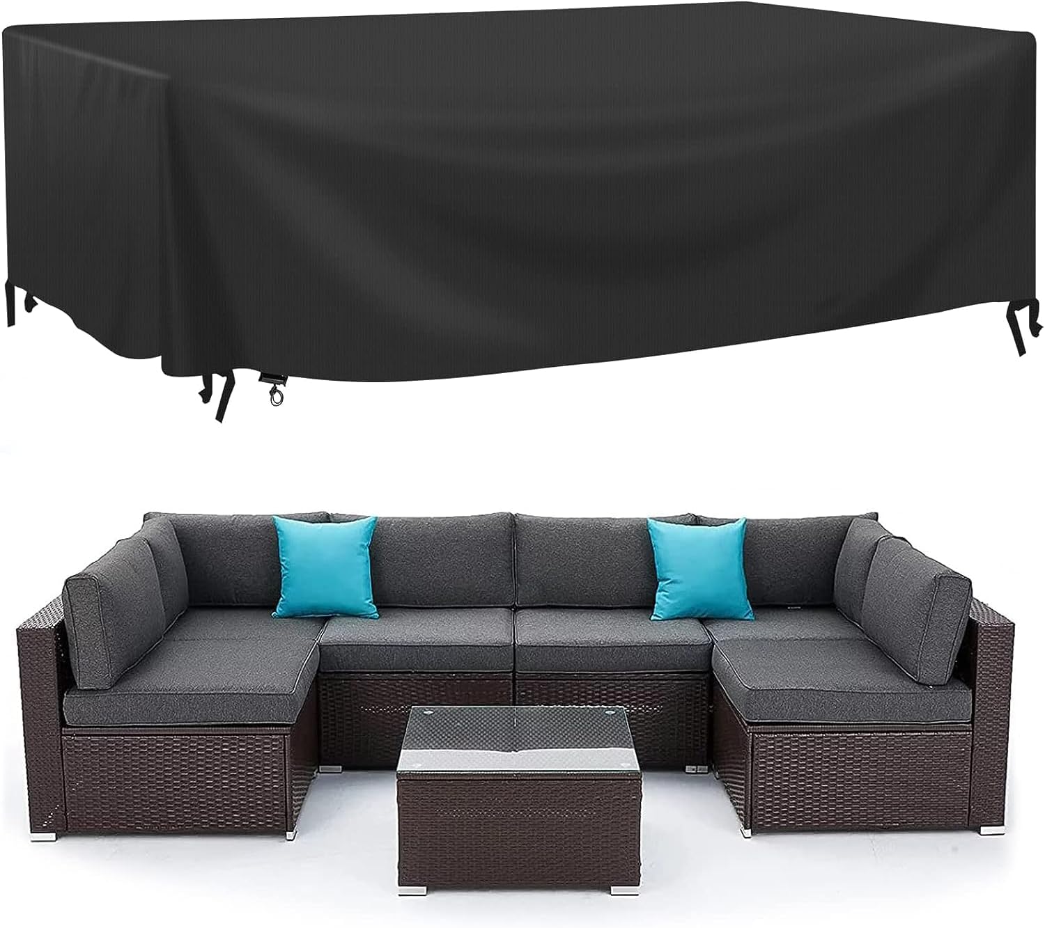 ELONSEY Garden Furniture Patio Cover Set 350x260x90 cm Waterproof Heavy Duty Fabric UV Resistant Protective Covers for Rectangle Table Chair Sofa Outdoor