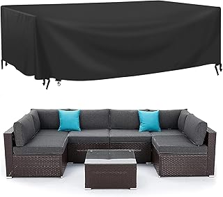 ELONSEY Garden Furniture Patio Cover Set 350x260x90 cm Waterproof Heavy Duty Fabric UV Resistant Protective Covers for Rectangle Table Chair Sofa Outdoor