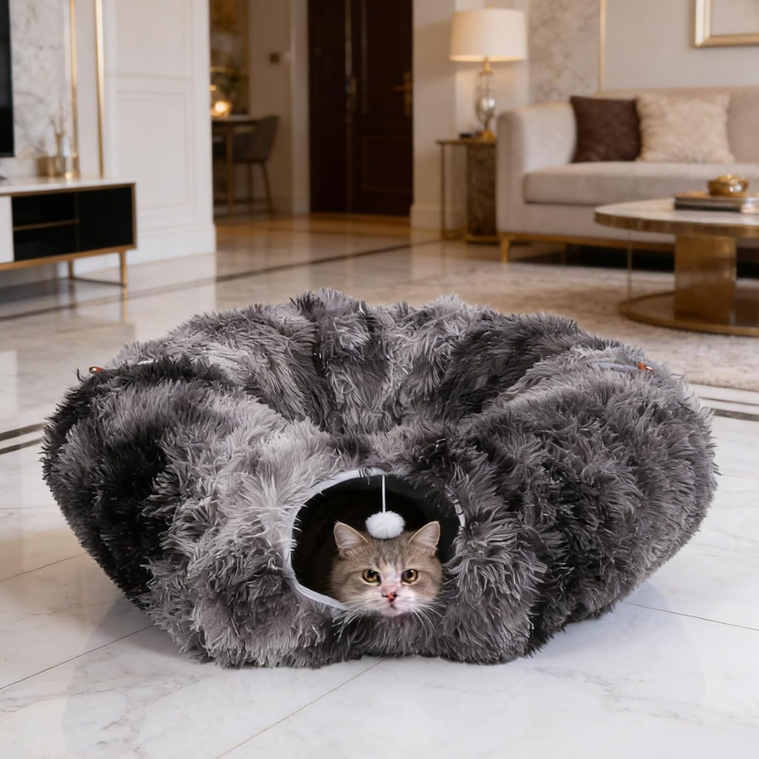 Yosoo Unique Design Cat Tunnel Bed, Premium Plush Material, Foldable Cat Donut Toy, Fun for Cats Exercise, Machine Washable, Versatile Play and Rest Options