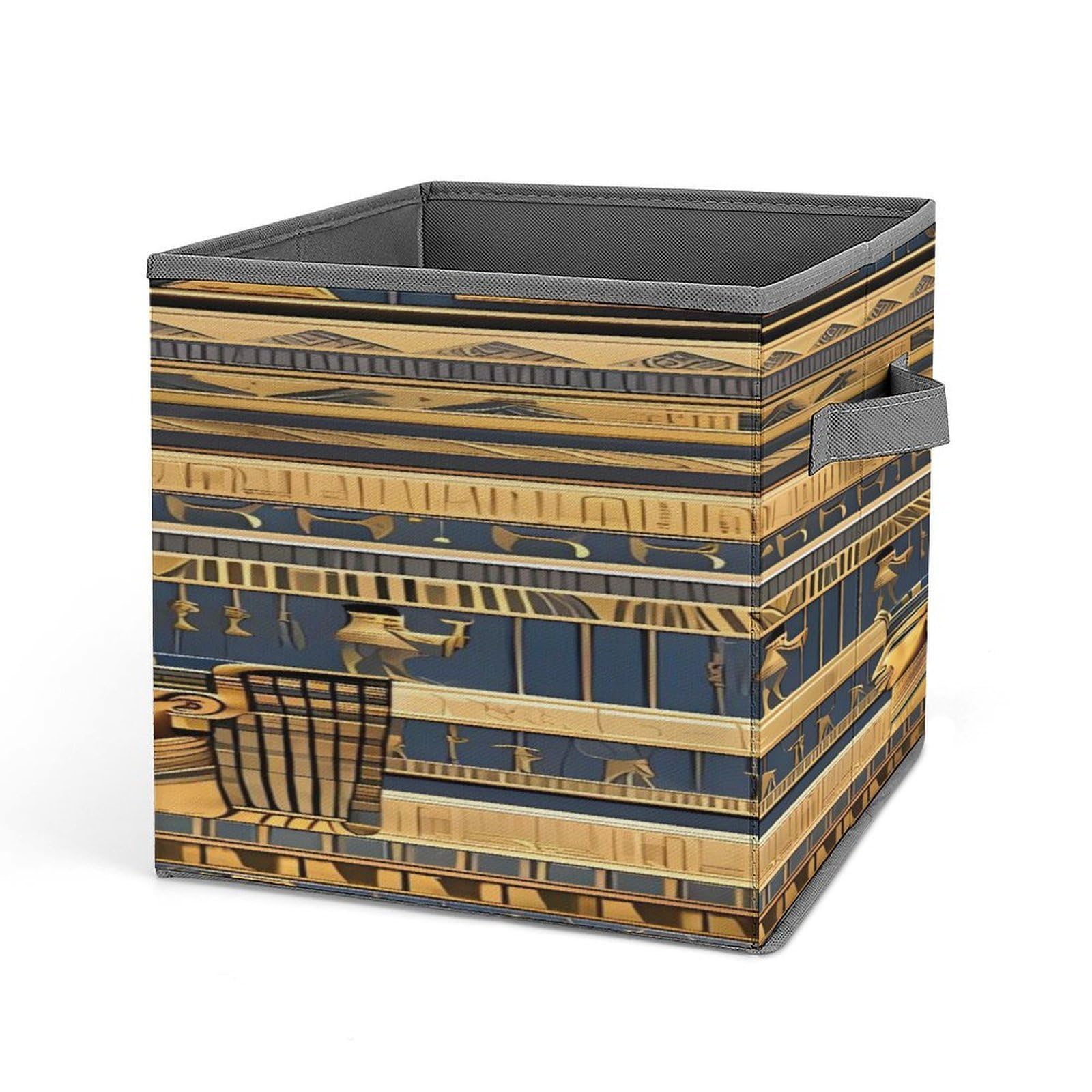 Fodpand Style Egyptian Pharaonic Frescoes Storage Cubes Foldable Decorative Fabric, Storage Bins Baskets With Handles, Closet Organizers And Storage For Home, Office,Closet, Clothes