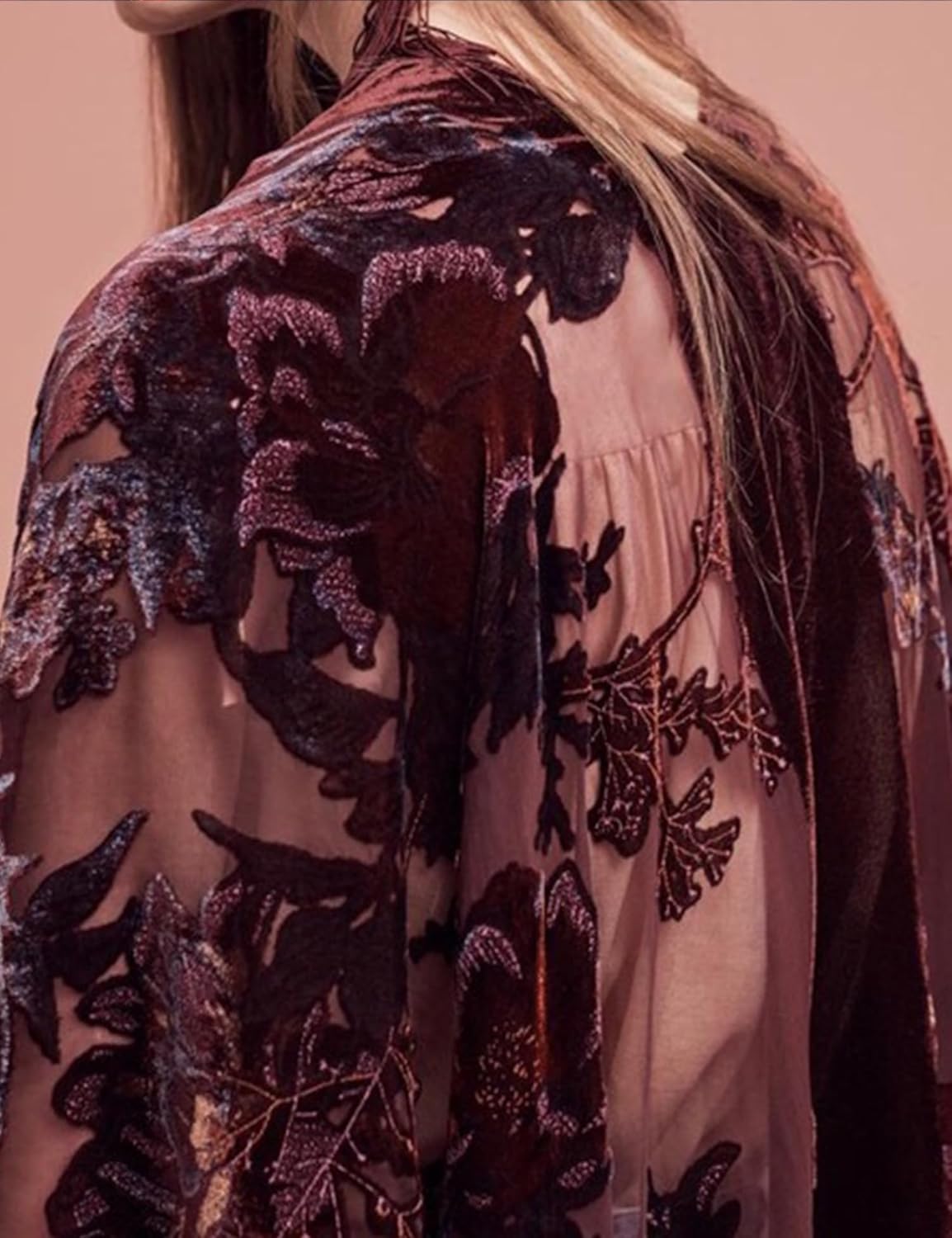 Women's Coverups Burnt-Out Velvet Cardigan Casual Outfit Long Cover Up Velvet Kimono