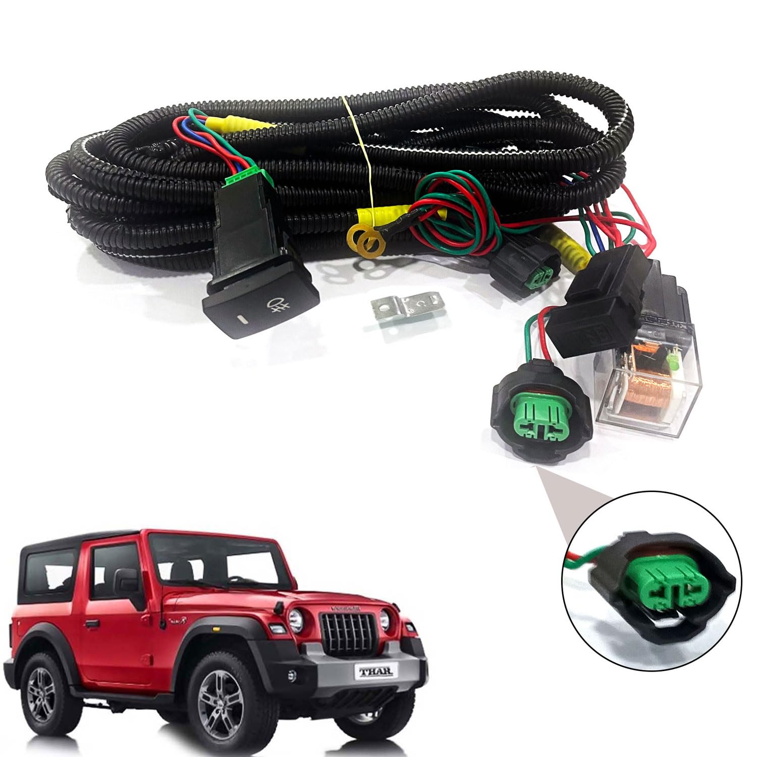 Auto Pearl Foglight Harness LED Indicator Harness Wiring Socket Switch Kit 12V/40A Relay for Thar 2020 onwards-image-42