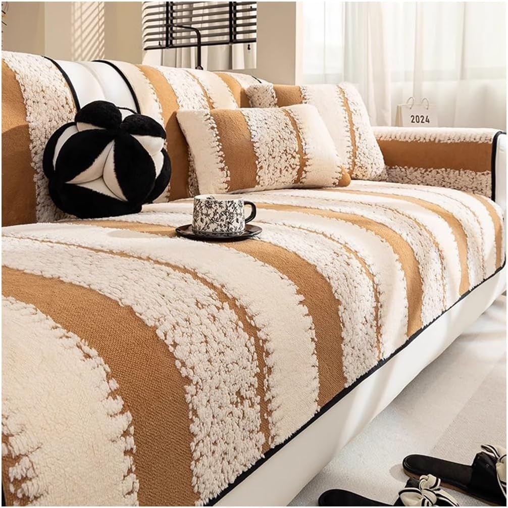 Thick Shaggy Fuzzy Sectional Couch Cover Non-Slip Sofa Covers Washable Sofa Slipcovers for Pets Kids Children Dog Cat(Khaki,90 * 120cm/35.4 * 47.2 in)