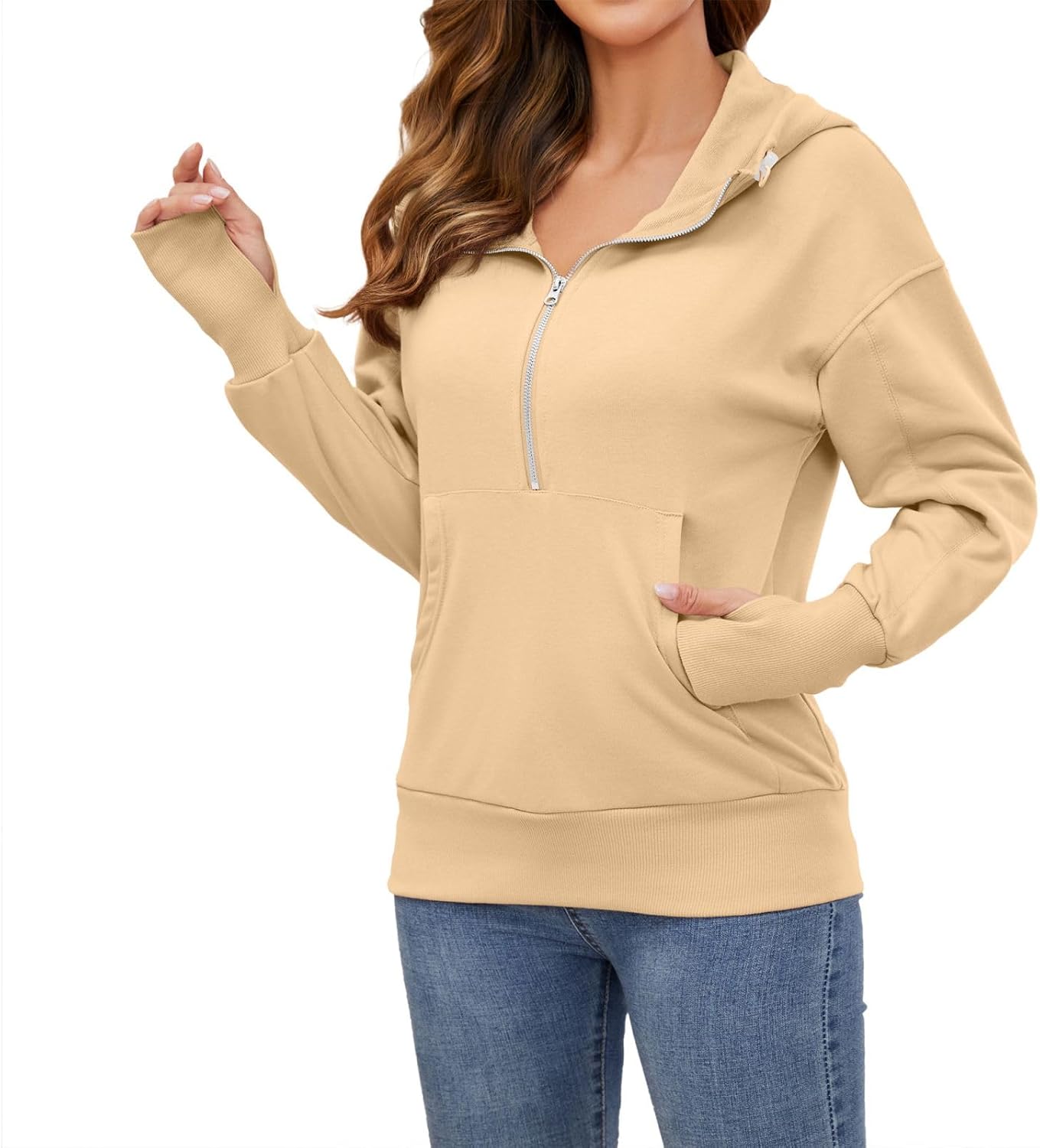 Larmliss Women’s Oversized Hoodies Half Zip Drawstring Sweatshirts