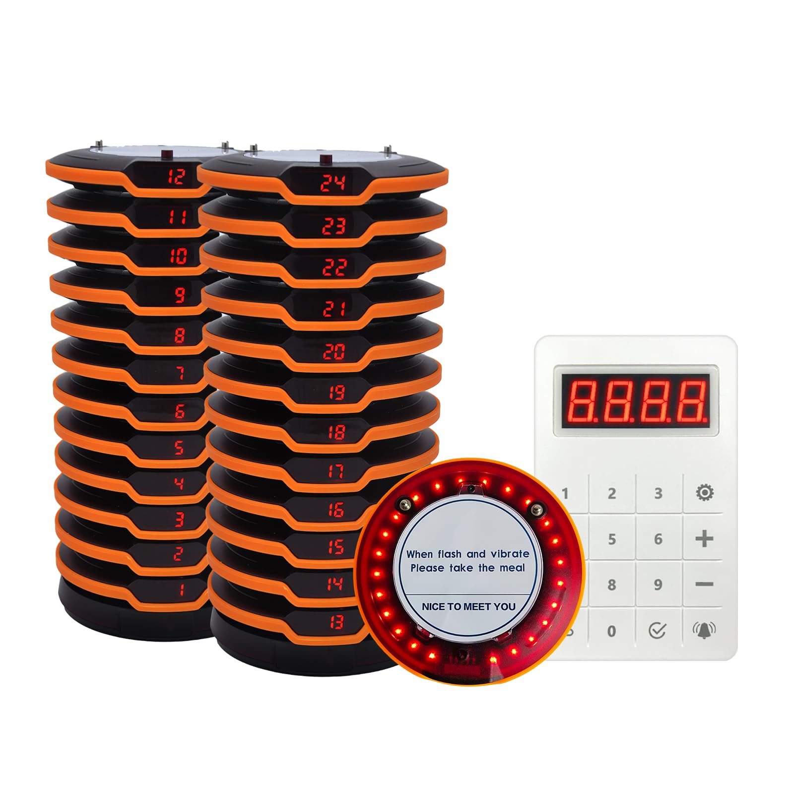 Restaurant Pager System Pagers for Restaurants 24 Coaster Pagers and Beepers with Vibration Flashing Buzzer Queue Wireless Calling System for Food Truck Church Nursery Coffee Shop Bar