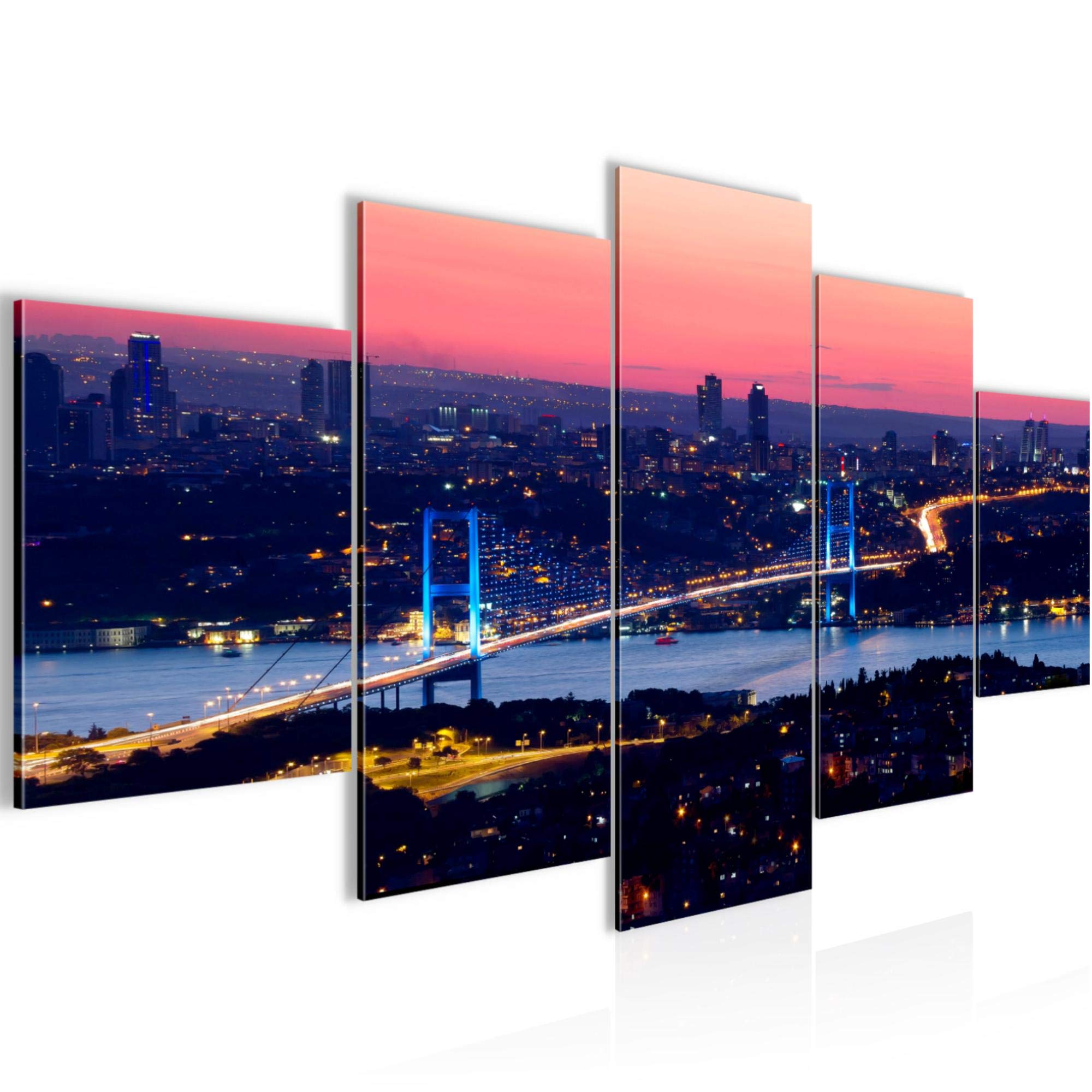 Runa Art - Tableau Istanbul Turquie 200 x 100 cm 5 Parties XXL Decoration Murale Dessin Bleu 603851a