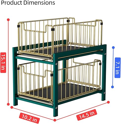 Miniatura 2 de Lxmons Organizador de cajones de cesta deslizante de 2 niveles, organizador extraíble para debajo del fregadero, estante organizador de metal para