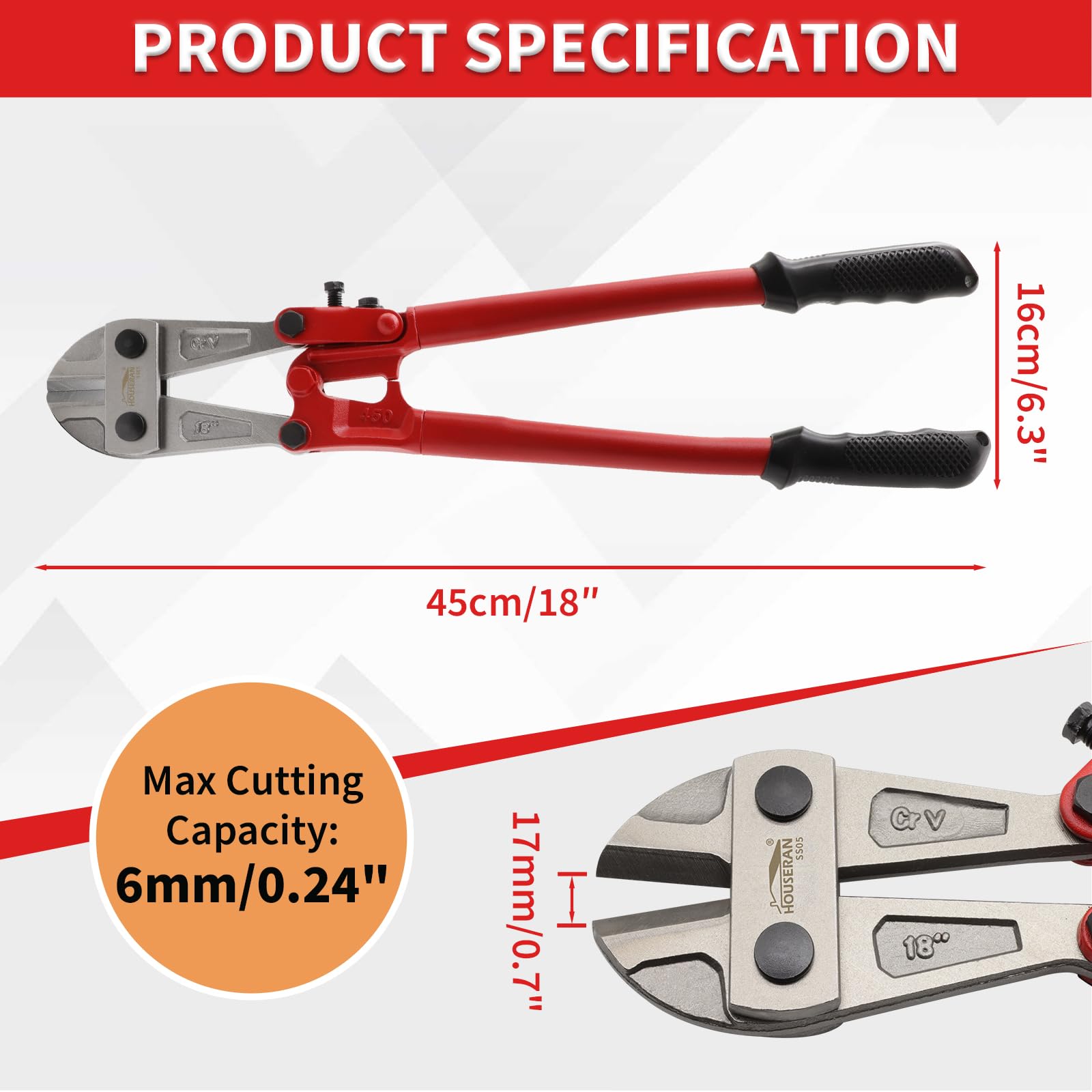 Tagliabulloni 45 cm – Cesoia Potente per Bulloni, Catene, Lamiere – Tronchese per Ferro Professionale per Officina e Cantiere