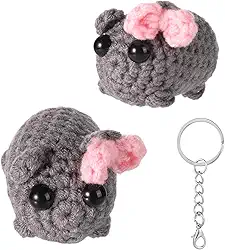 Chaveiro de hamster triste, fofo, crochê, hamster, meme, pelúcia, positivo, hamster, malha, hamster, triste, boneca de tricô com laço para escritório, mesa, decoração de casa, presente