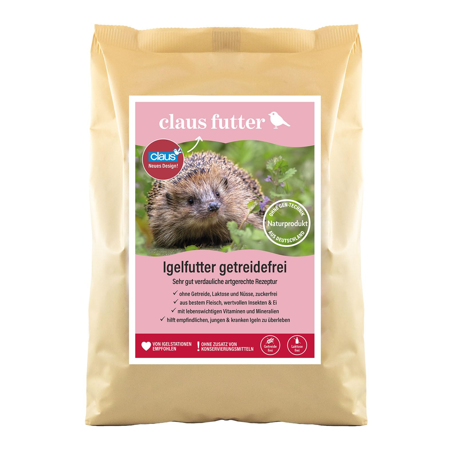 Claus Igelfutter getreidefrei | 1,5 kg | Mischfuttermittel für Igel | Auch für ernährungssensible, empfindliche und Junge Igel geeignet | Enthält Fleisch, Insekten und Ei