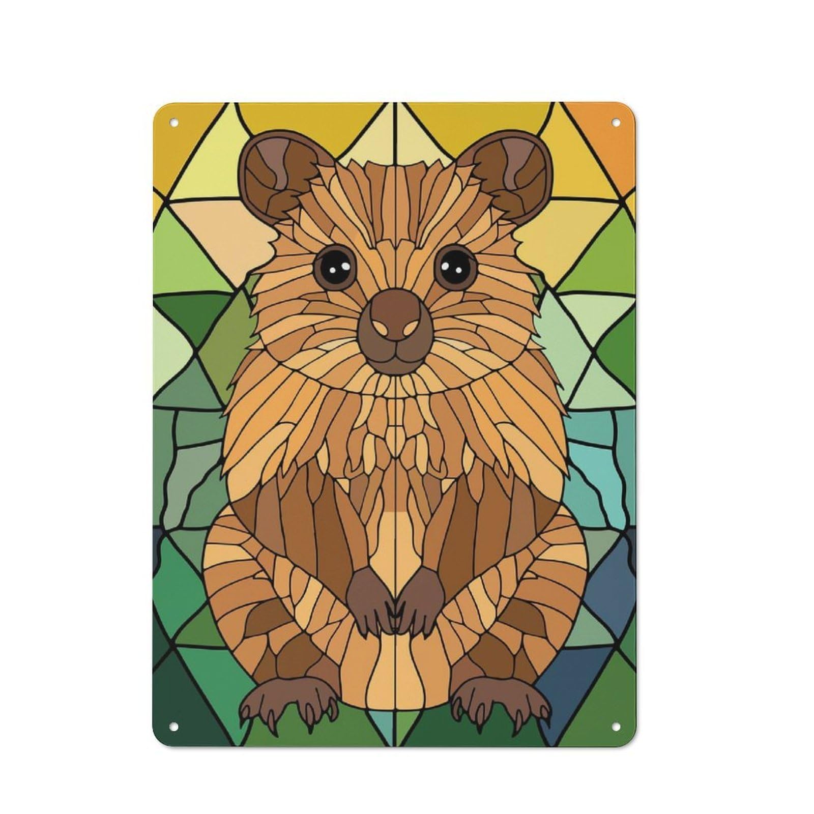 Junmoney Style-21 Retro Metal Wall Sign 40X30cm With Stained Glass Quokka For Hallway Wall, Suited To Hallway Decor Lovers