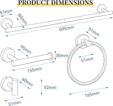 HOMOTEK 4 Pieces Bathroom Accessories Hardware Set, 24 inch Towel Bar, Towel Ring, Robe Hook, Toilet Paper Holder, Stainless Steel Rack Kit Wall Mounted, Brushed Stainless Steel