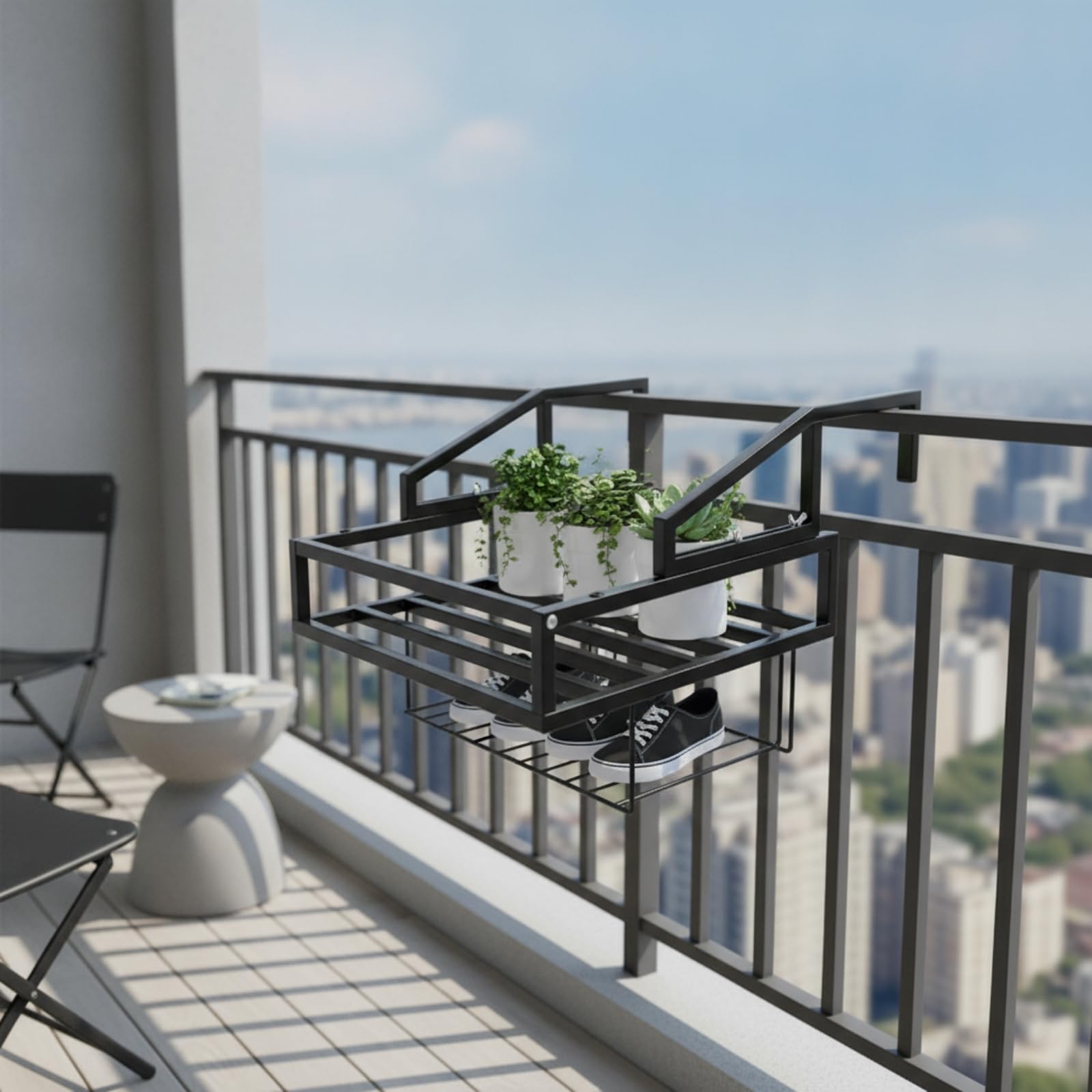 Stendino da Ringhiera Antiruggine Scaffale da Balcone Multifunzionale Mensola Appendere per Famiglie, Terrazzo