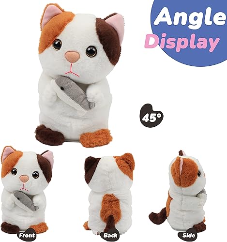 Vista 3 de Hopearl Talking Kitty Repeats What You Say Cat with Fish Nodding Electric Interactive Animated Toy Speaking Plush Buddy Gifts for Toddlers, 7