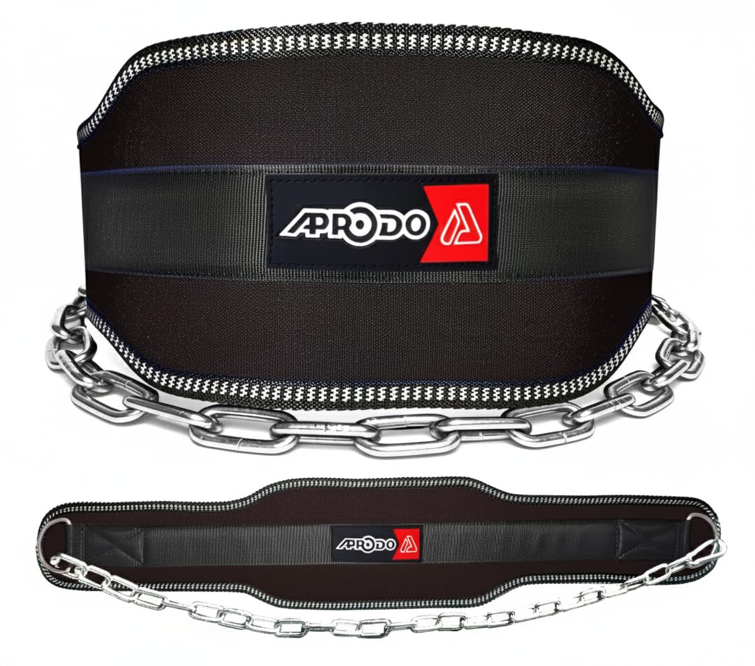 APRODO Gym Dip Belt for Weight lifting with Steel Chain 36" (Free Size) | Heavy Duty Steel Chain Dip Belt | Gym Belt for W