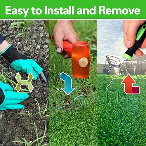 Miniatura 3 de 200 grapas verdes para jardines de 6 pulgadas, estacas de césped artificial, pasadores de tela galvanizada para césped de calibre 11 para decoración