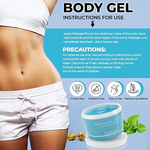 Miniatura 7 de LEUDINE Redugel Plus - Crema para apretar la piel crema anticelulítica de 8 onzas aceite de menta cola de caballo de campo algas marinas extracto de