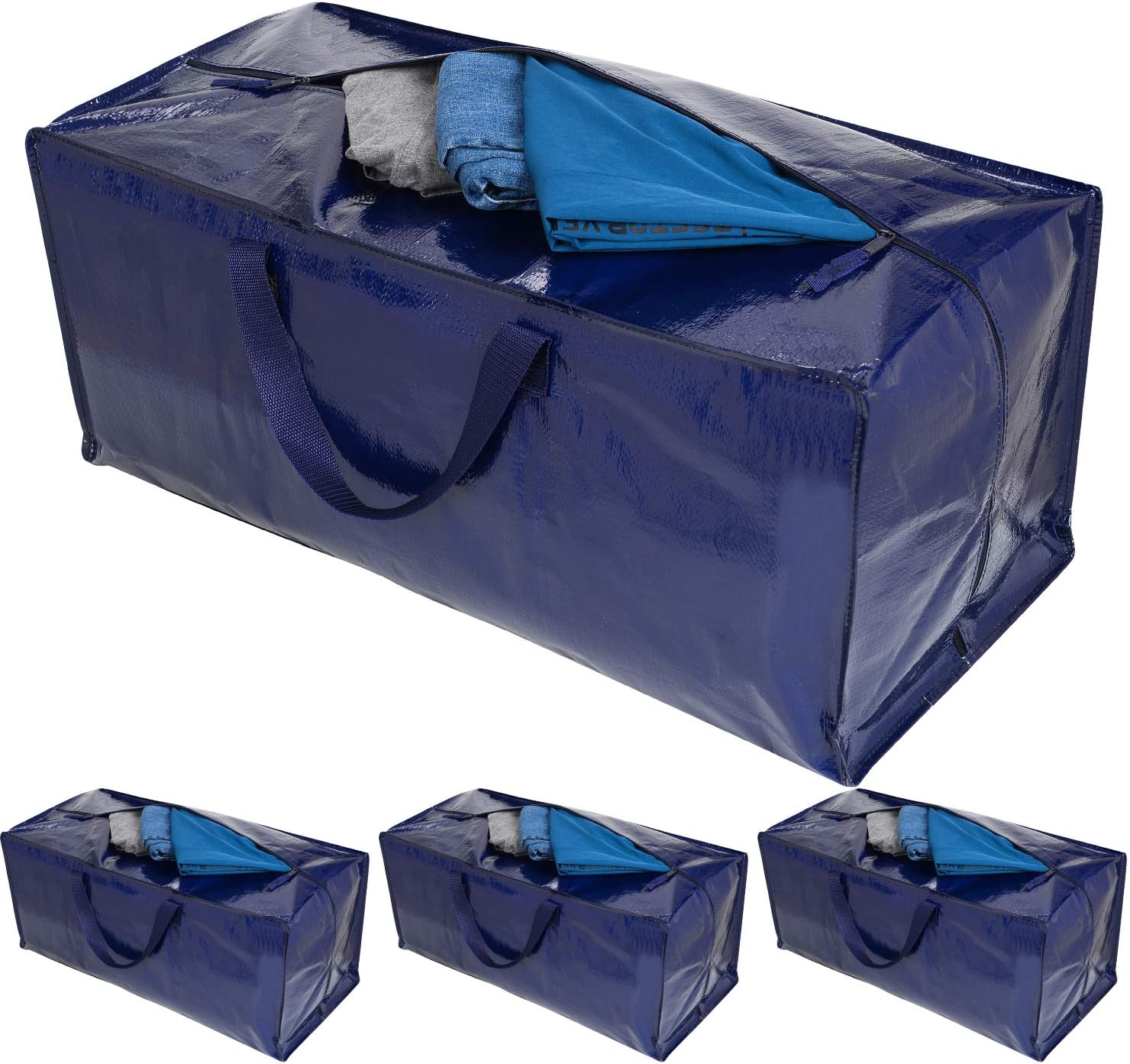 VENO 4 Pack Heavy Duty Extra Large Moving Bags W/Backpack Straps Strong Handles & Zippers, Storage Totes for Space Saving, Fold Flat, Alternative to Moving Box (Blue, 4 Pack)