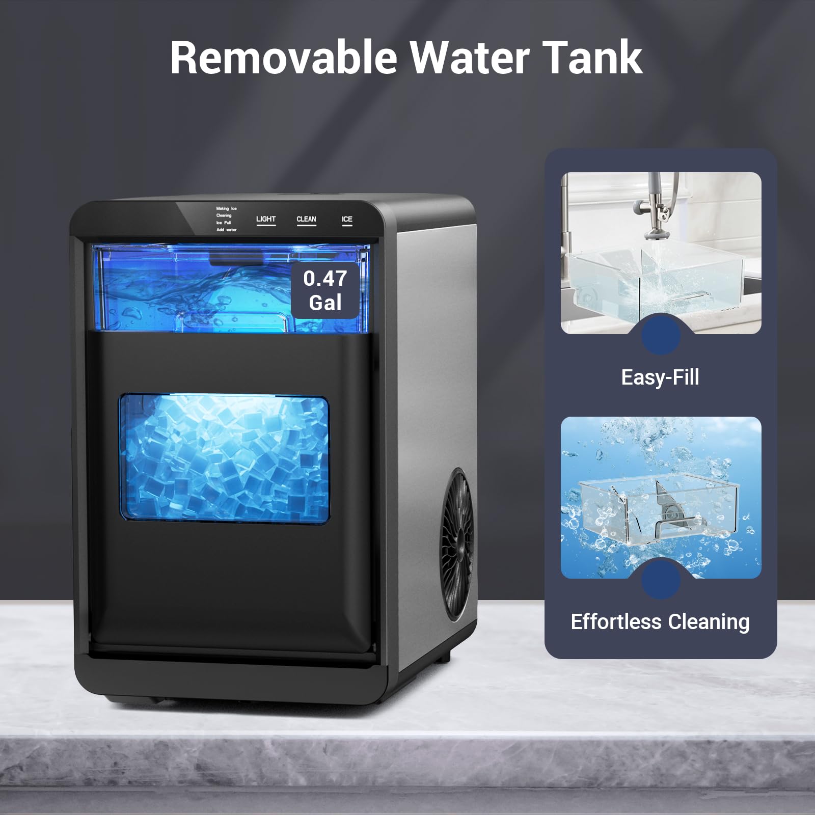 Nugget Ice Maker Countertop, 45lbs/24h With Water Tank Pebble Ice Maker, Self-Cleaning Pellet Ice Machine Ready In 5-10min, Nugget Ice Machine For Kitchens/Home/Office on Fridge.com - View 2