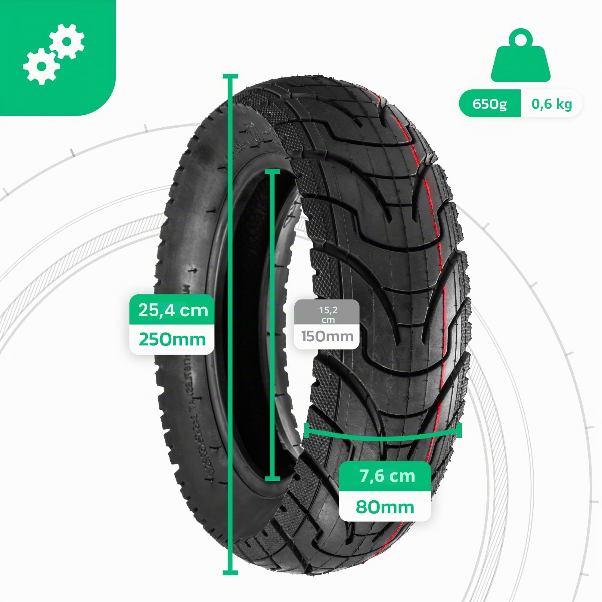 MOOVMOOV Pneumatico 80/65-6 (10x3) per Monopattino Elettrico - Compatibile per Monopattino Dualtron Victor, Zero 10x, Kaabo Mantis 10, Altro - Da installare con Camera d'Aria | Per Ruota 10 pollici