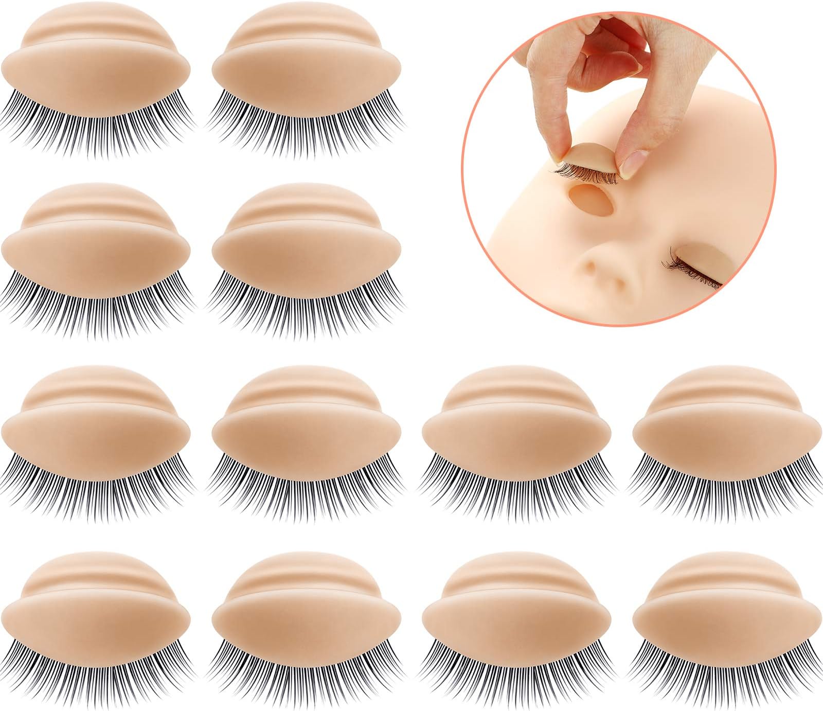 Maitys 2 Boxes 6 Pairs Replacement Eyelids for Mannequin Head Removable Realistic Eyelids with Eyelashes Mannequin Head Eyelids for Eyelash Training Practice Makeup Eyelash Extensions (Tan Color)