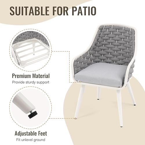 Miniatura 6 de SUNSITT Juego de 2 sillas de comedor para exteriores, sillas de comedor de metal para patio al aire libre con cojines resistentes a la intemperie,